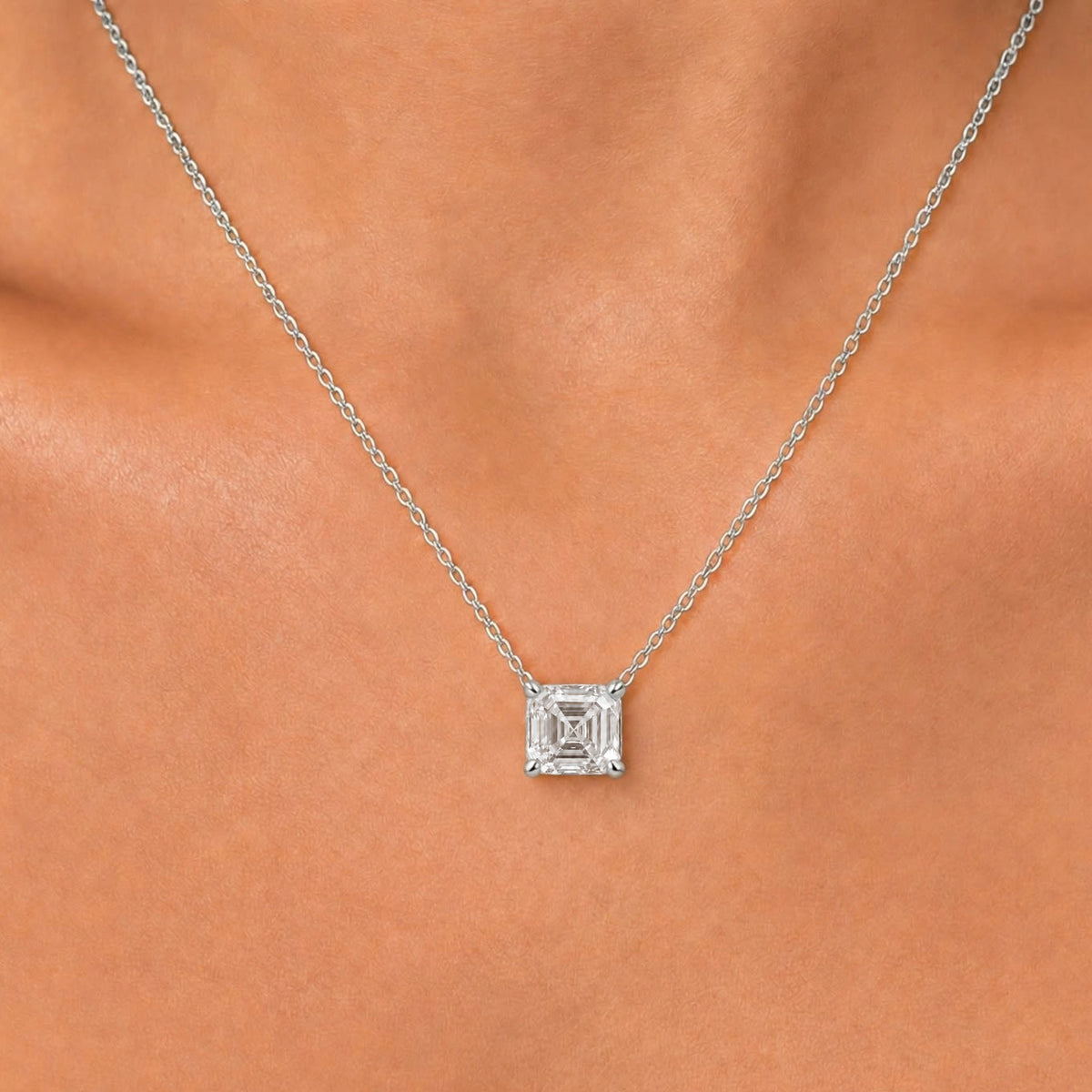 Lab-Grown Diamond Asscher Solitaire Pendant Necklace in 14K White Gold or 14K Yellow Gold
