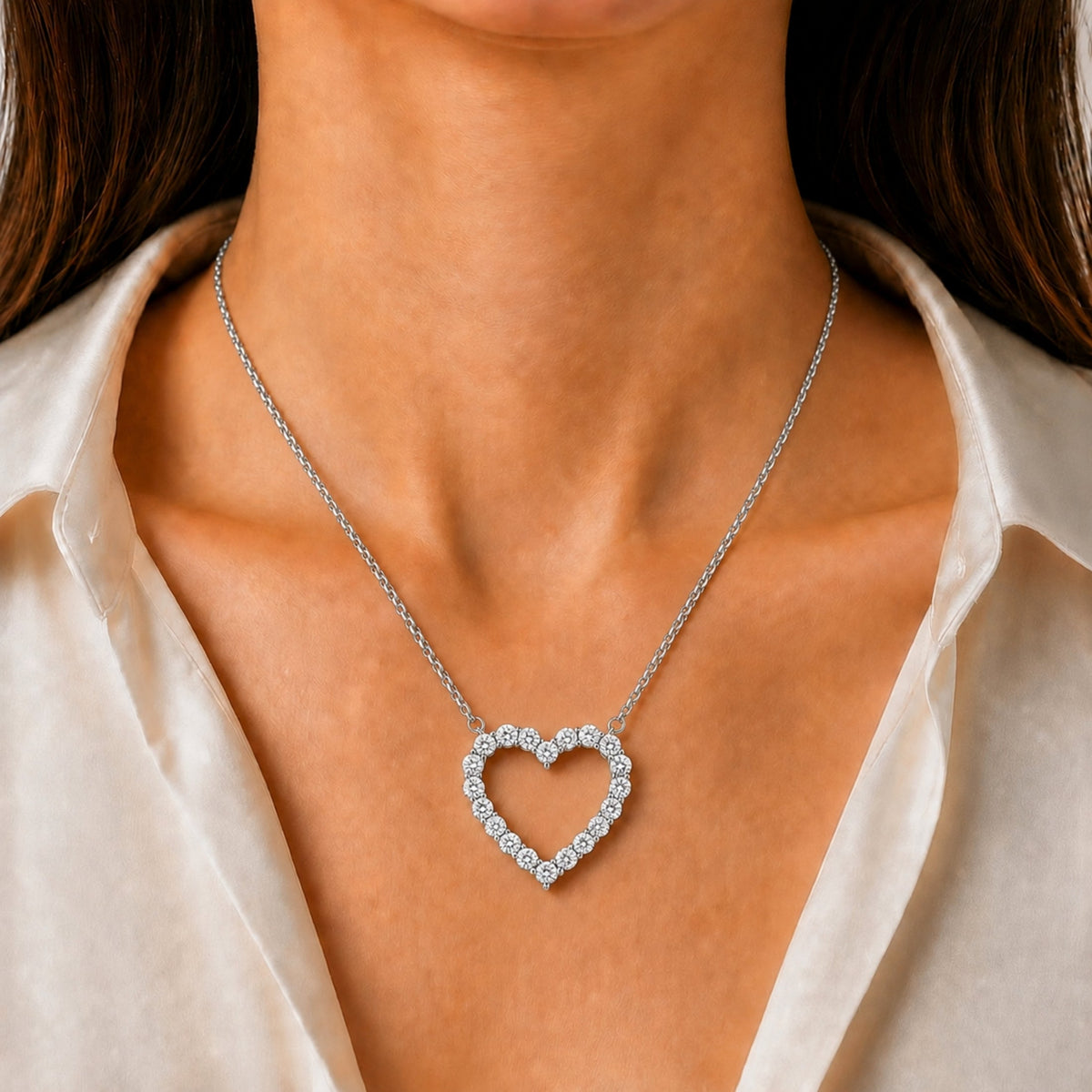 3 ct. T.W. Lab-Grown Diamond Round Heart Pendant Necklace in Sterling Silver or 14K Gold over Silver