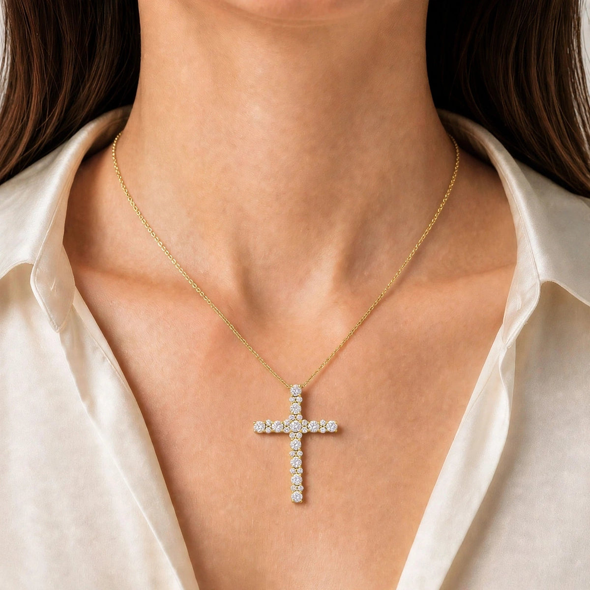 2 ct. T.W. Lab-Grown Diamond Round Cross Pendant Necklace in Sterling Silver or 14K Gold over Silver
