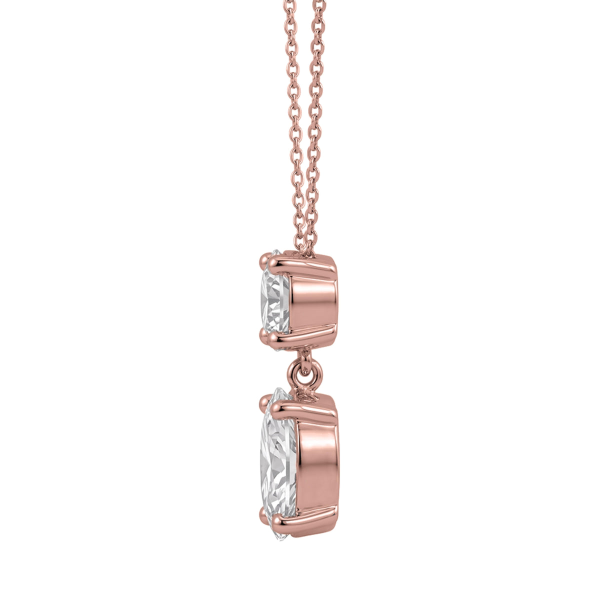 Lab-Grown Diamond Round-Oval 2 Stone Pendant in 14K White Gold or 14K Yellow Gold