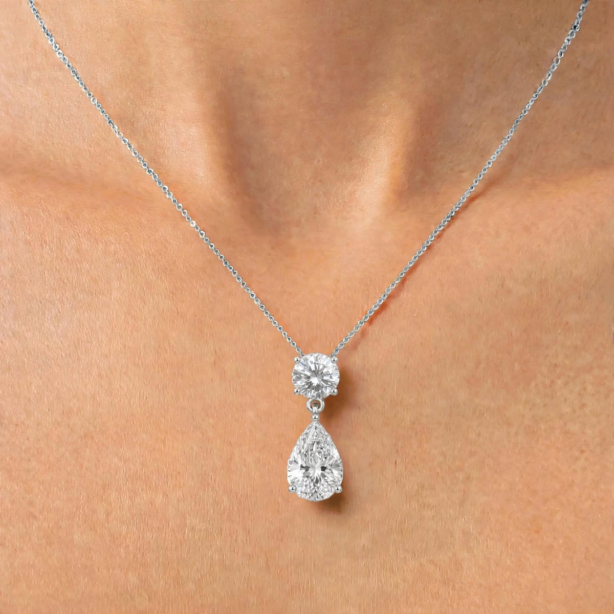 Lab-Grown Diamond Two-Stone Drop Pendant Necklace in 14K White Gold or 14K Yellow Gold