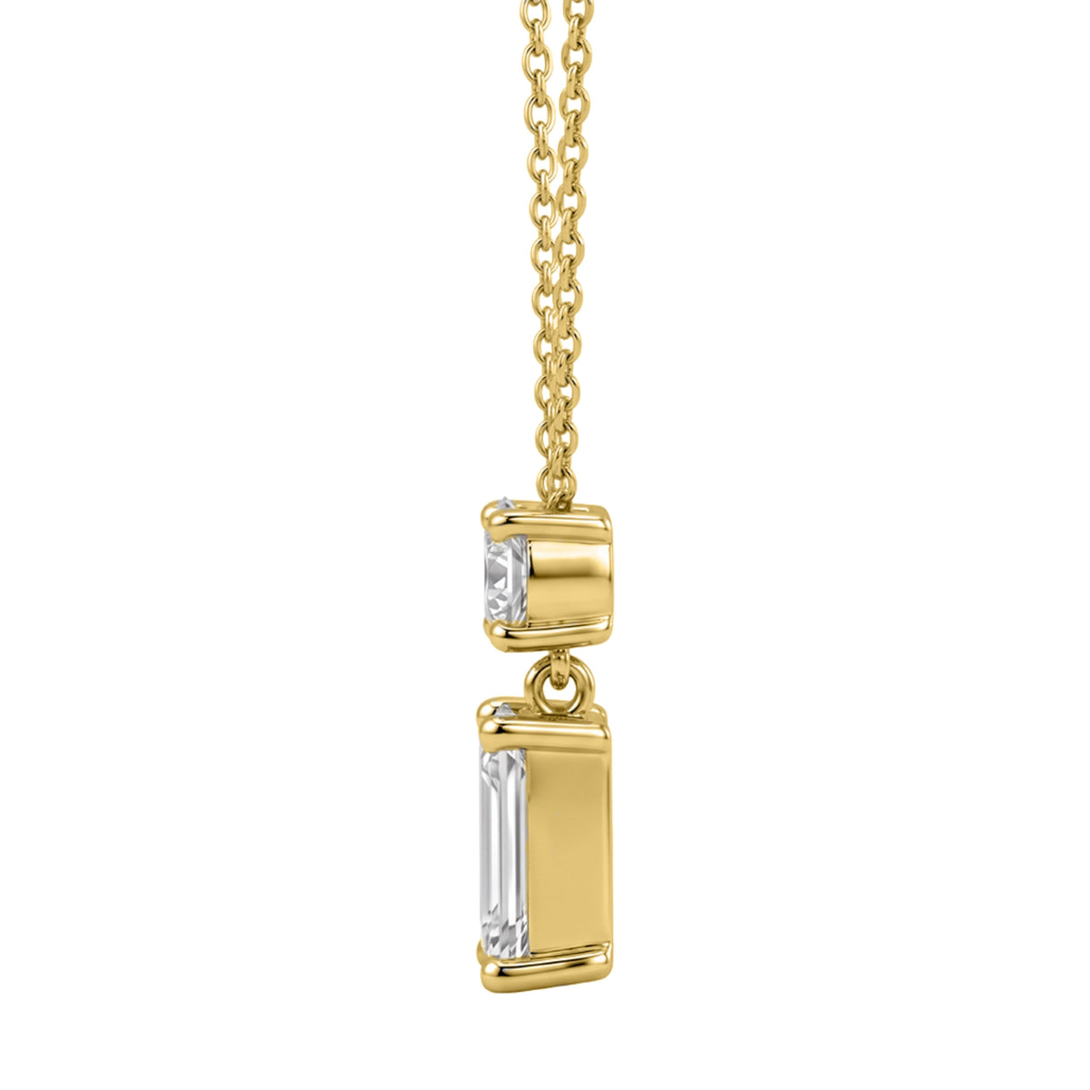 Lab-Grown Diamond Round & Emerald-Cut 2 Stone Pendant in 14K White Gold or 14K Yellow Gold