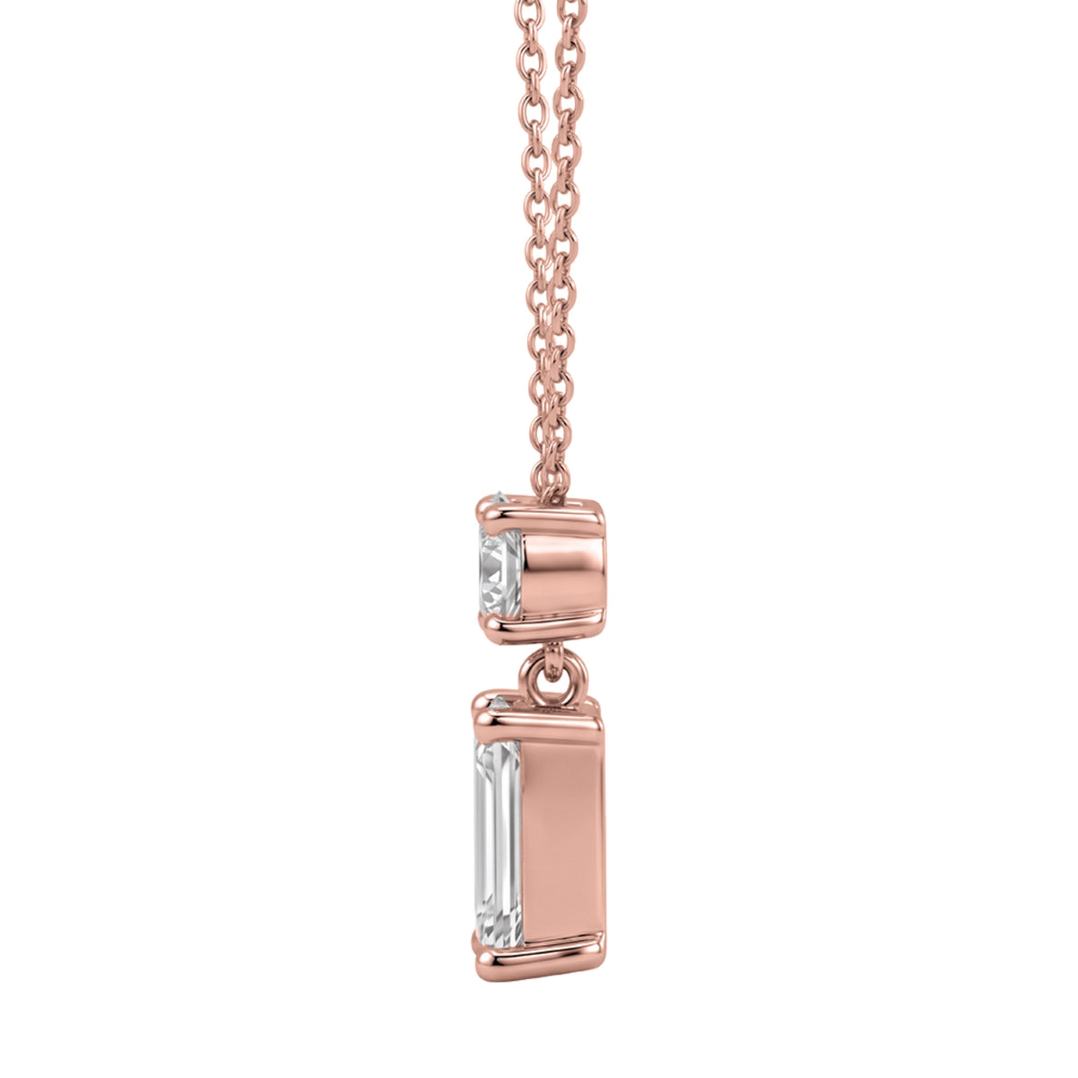 Lab-Grown Diamond Round & Emerald-Cut 2 Stone Pendant in 14K White Gold or 14K Yellow Gold