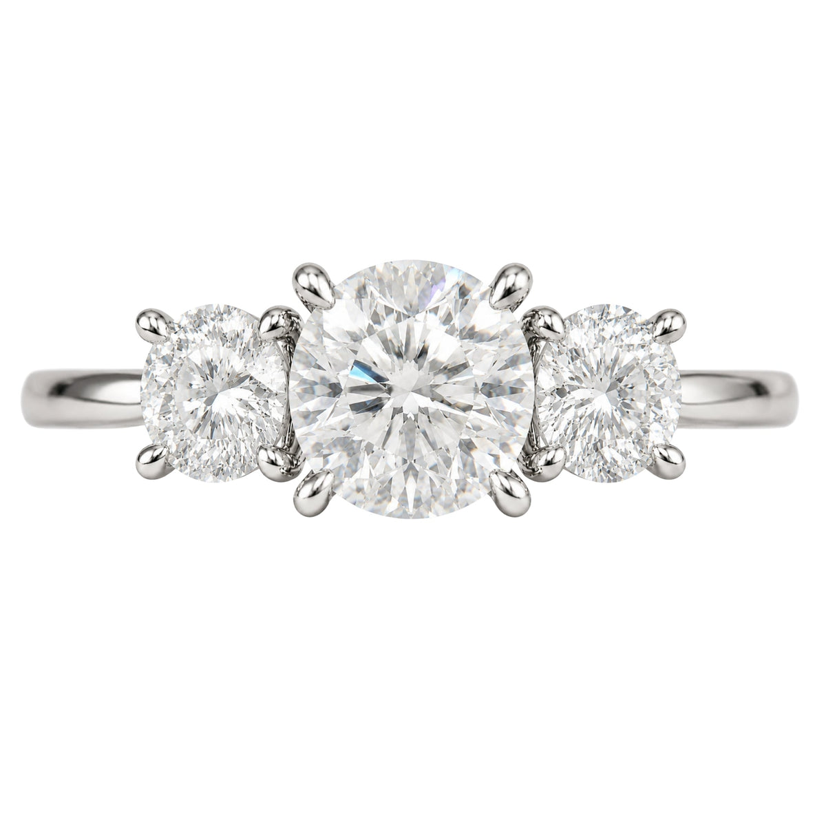 Lab-Grown Diamond Round Three-Stone Engagement Ring in 14K White Gold or 14K Yellow Gold