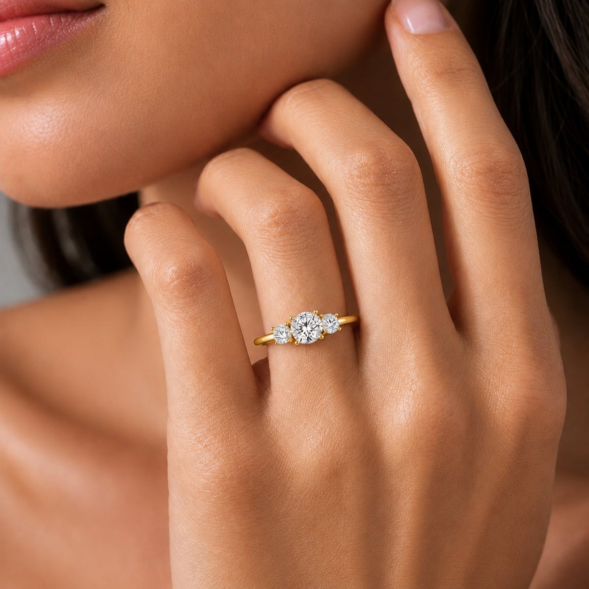 Lab-Grown Diamond Round Three-Stone Engagement Ring in 14K White Gold or 14K Yellow Gold