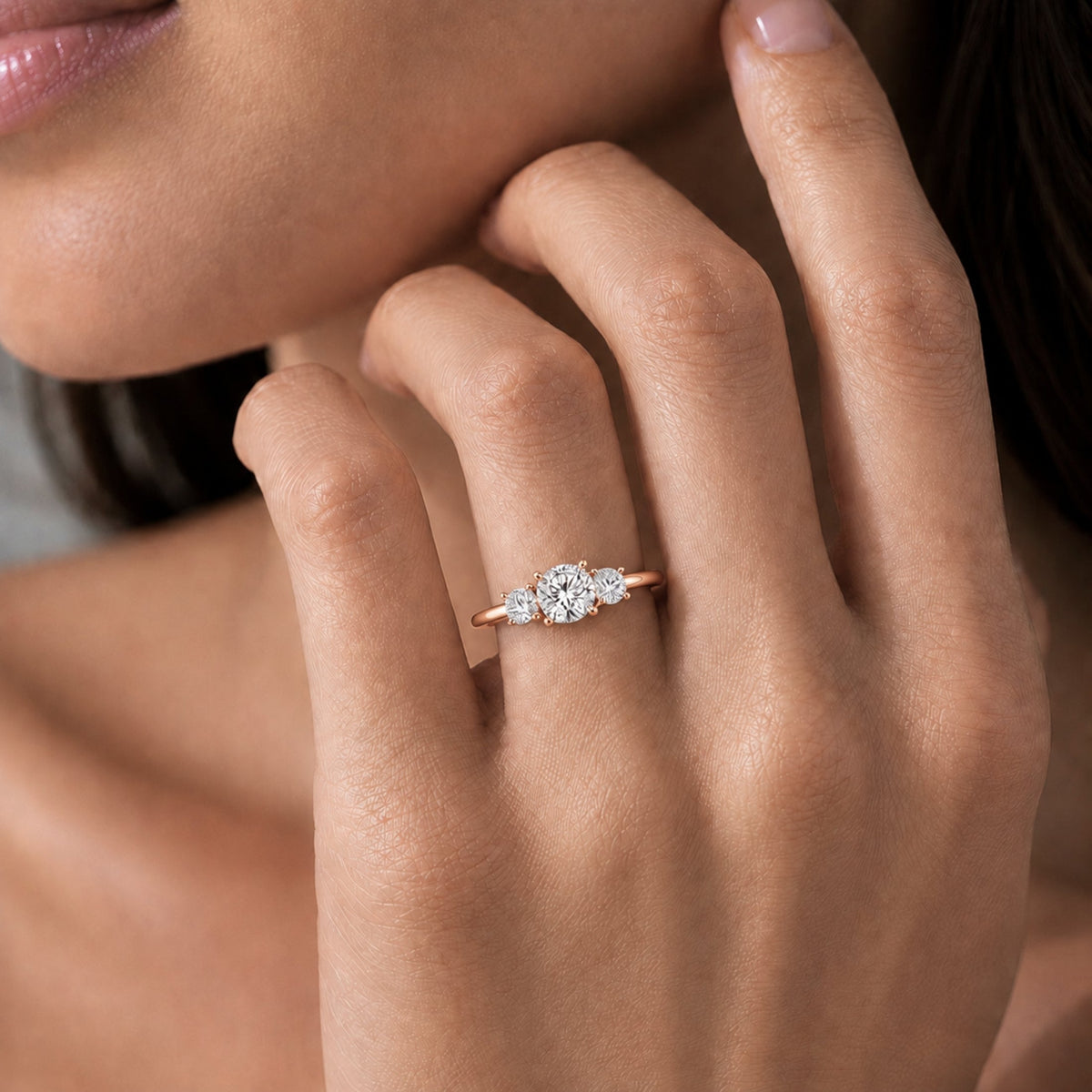 Lab-Grown Diamond Round Three-Stone Engagement Ring in 14K White Gold or 14K Yellow Gold