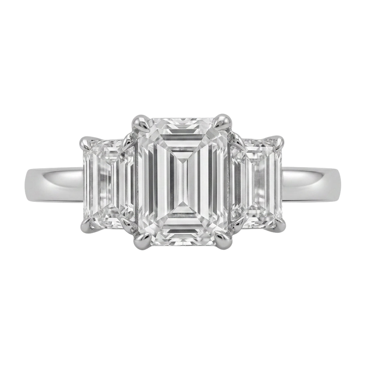 Lab-Grown Diamond Emerald-Cut Three-Stone Engagement Ring in 14K White Gold or 14K Yellow Gold