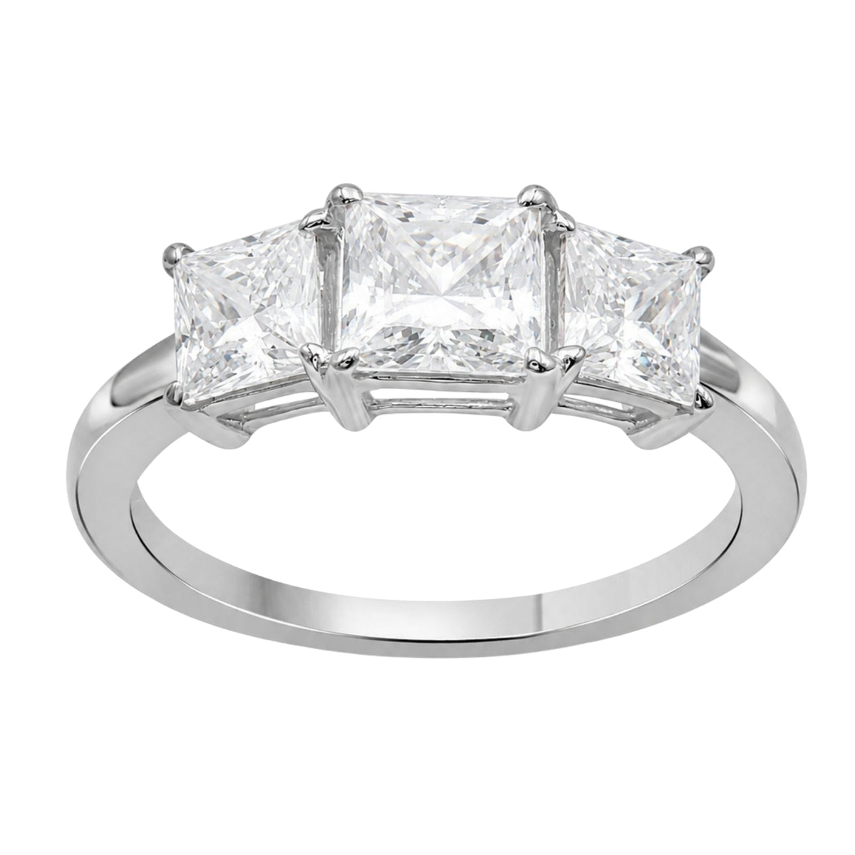 Lab-Grown Diamond Princess Three-Stone Engagement Ring in 14K White Gold or 14K Yellow Gold