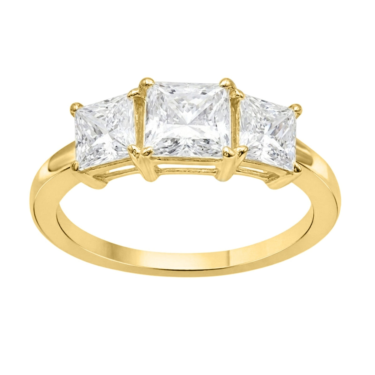 Lab-Grown Diamond Princess Three-Stone Engagement Ring in 14K White Gold or 14K Yellow Gold