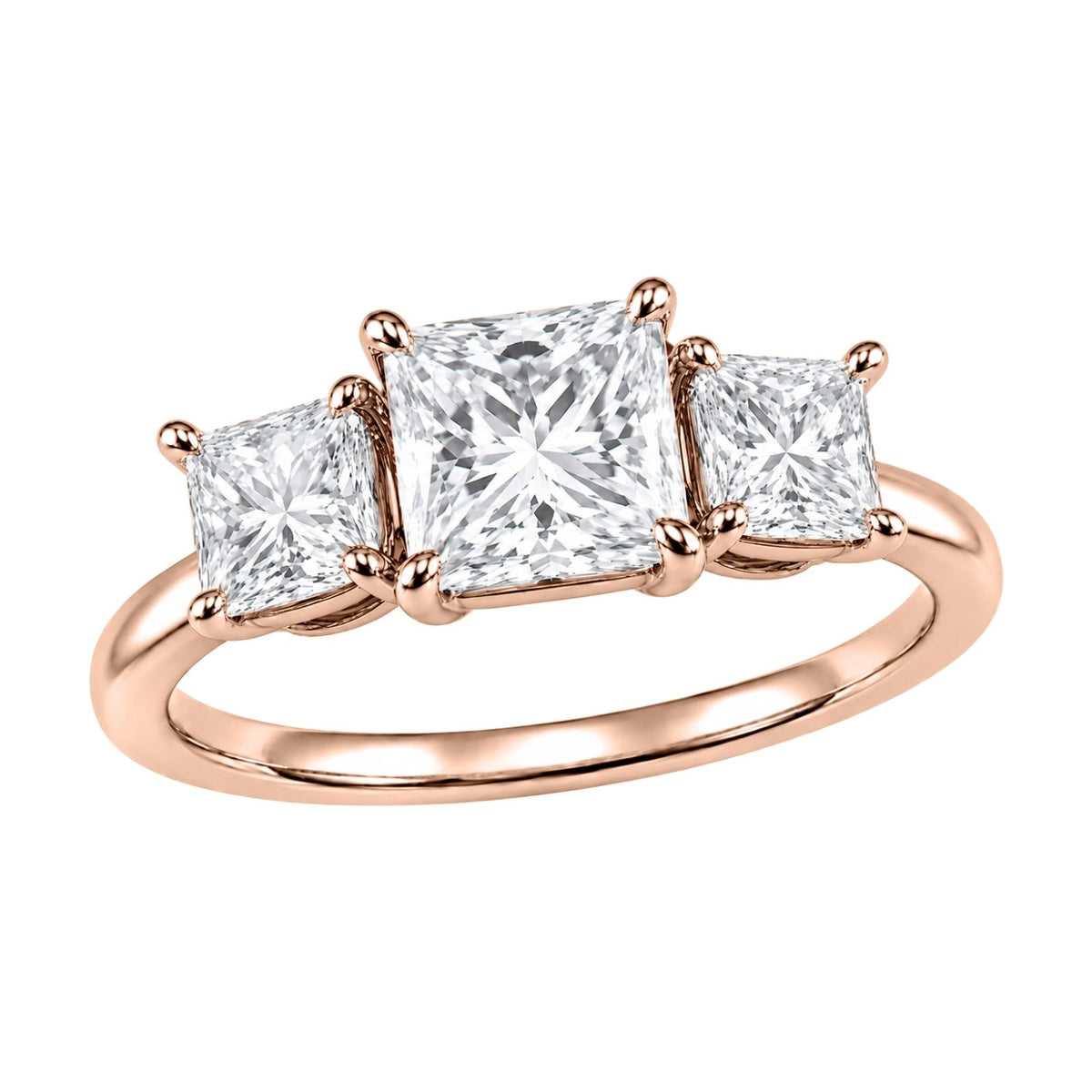 Lab-Grown Diamond Princess Three-Stone Engagement Ring in 14K White Gold or 14K Yellow Gold