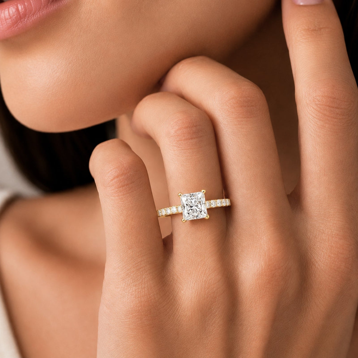 Lab-Grown Diamond Princess Solitaire Wedding Ring in 14K White Gold or 14K Yellow Gold
