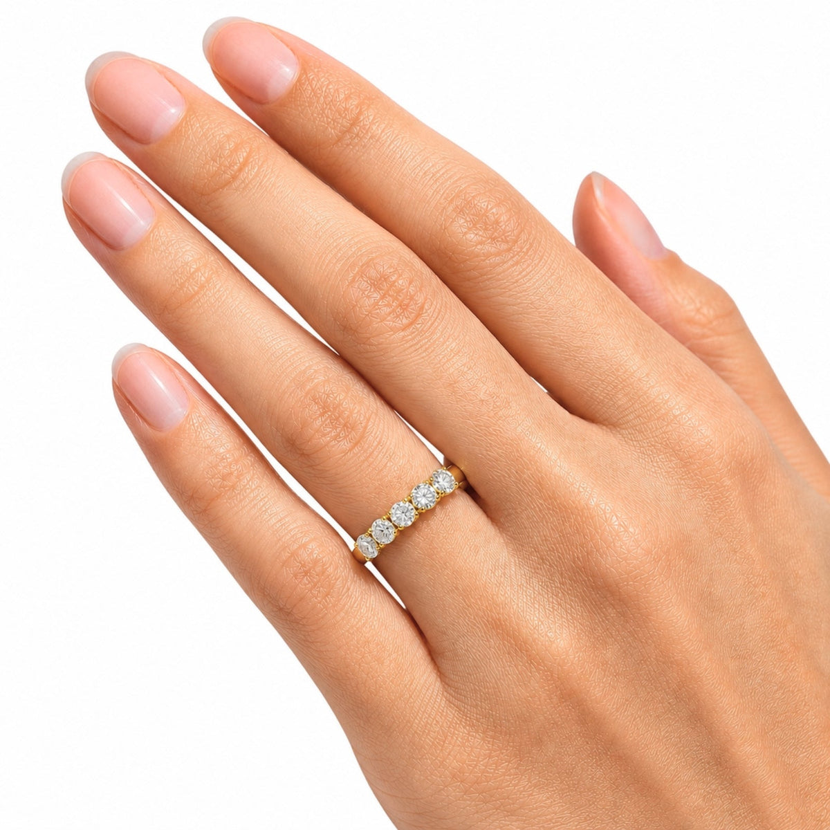 Lab-Grown Diamond Round Five-Stone Wedding Ring in 14K White Gold or 14K Yellow Gold