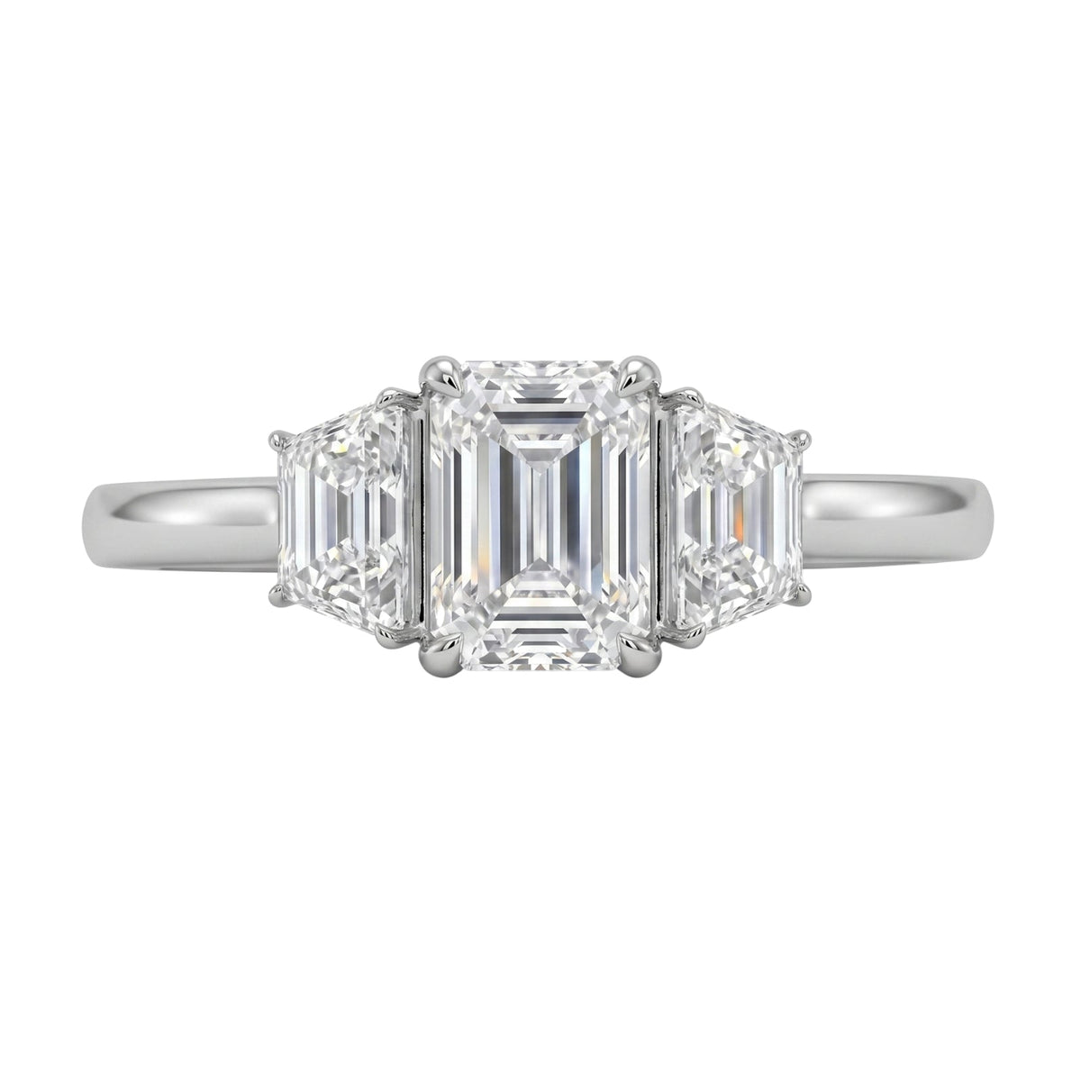 3 ct. T.W. Lab-Grown Diamond Emerald-Cut Three-Stone Wedding Ring in 14K White Gold or 14K Yellow Gold