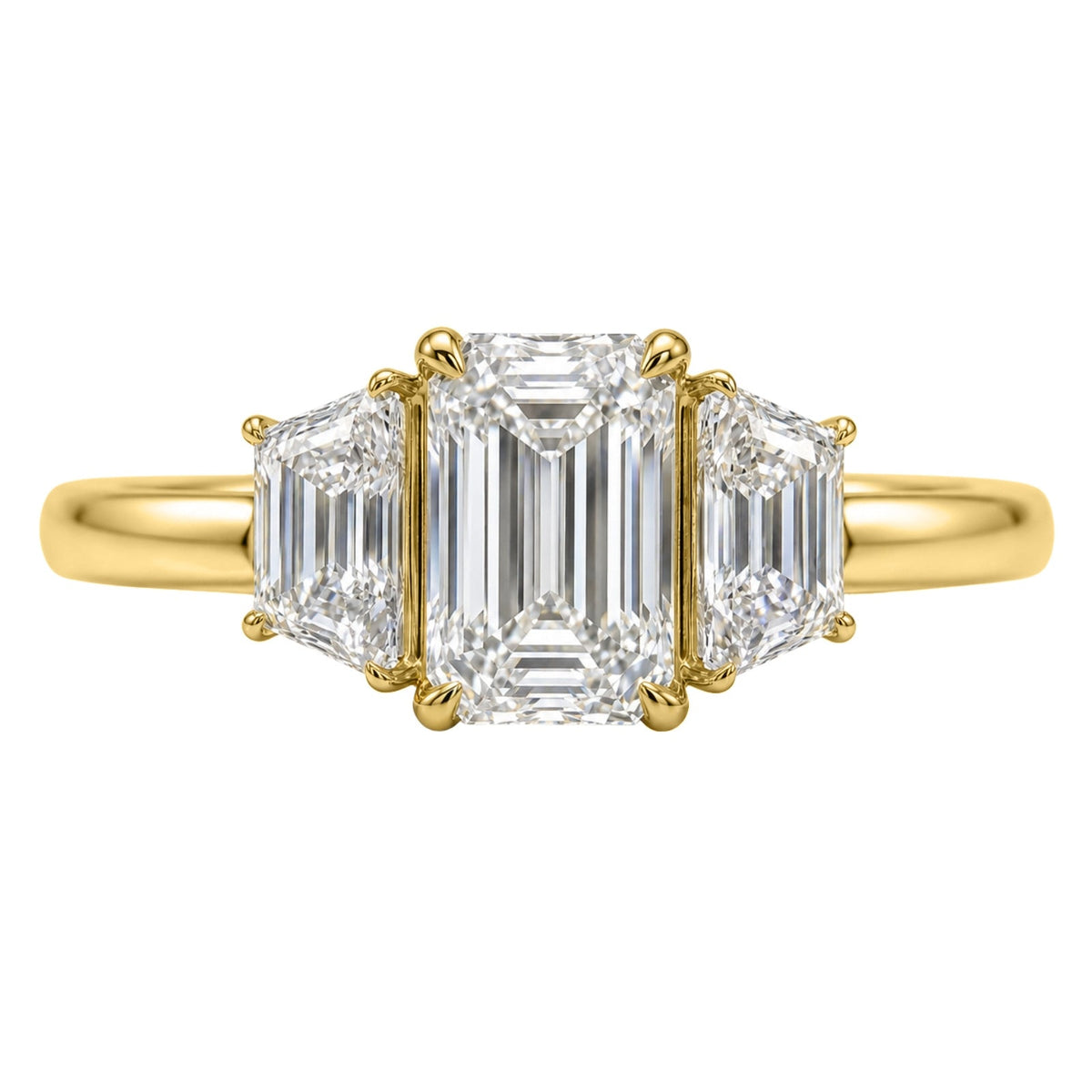 3 ct. T.W. Lab-Grown Diamond Emerald-Cut Three-Stone Wedding Ring in 14K White Gold or 14K Yellow Gold