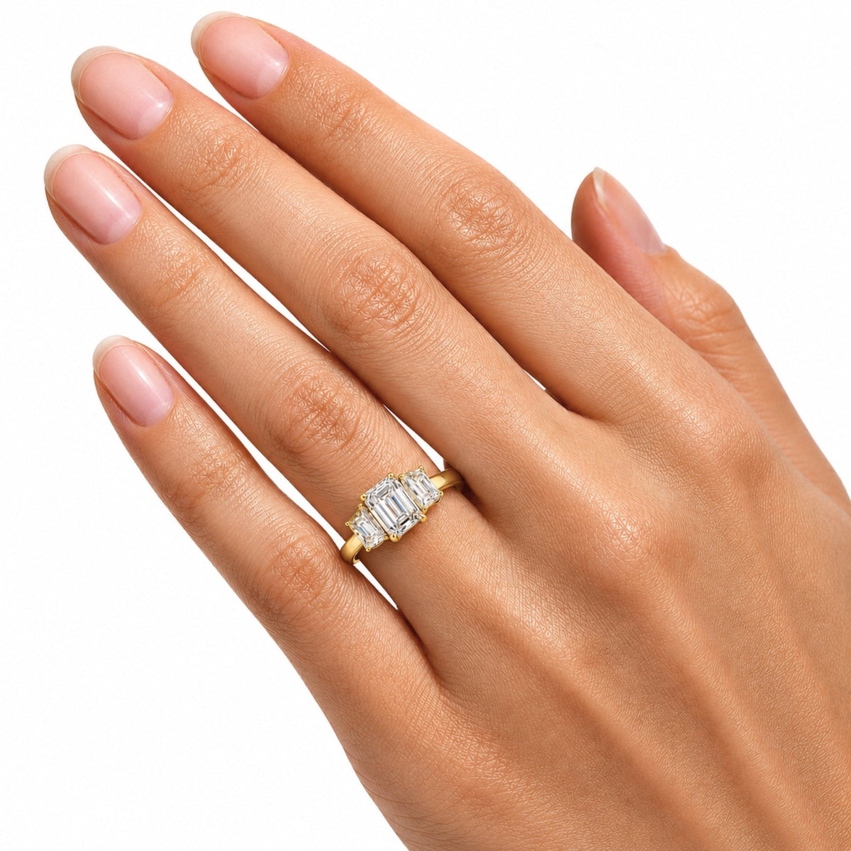 3 ct. T.W. Lab-Grown Diamond Emerald-Cut Three-Stone Wedding Ring in 14K White Gold or 14K Yellow Gold