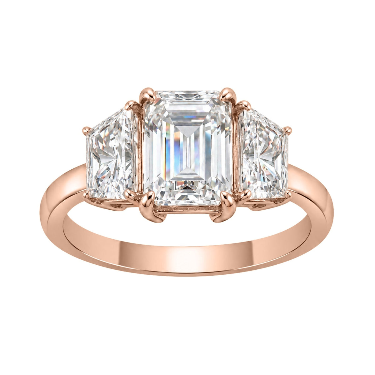 3 ct. T.W. Lab-Grown Diamond Emerald-Cut Three-Stone Wedding Ring in 14K White Gold or 14K Yellow Gold