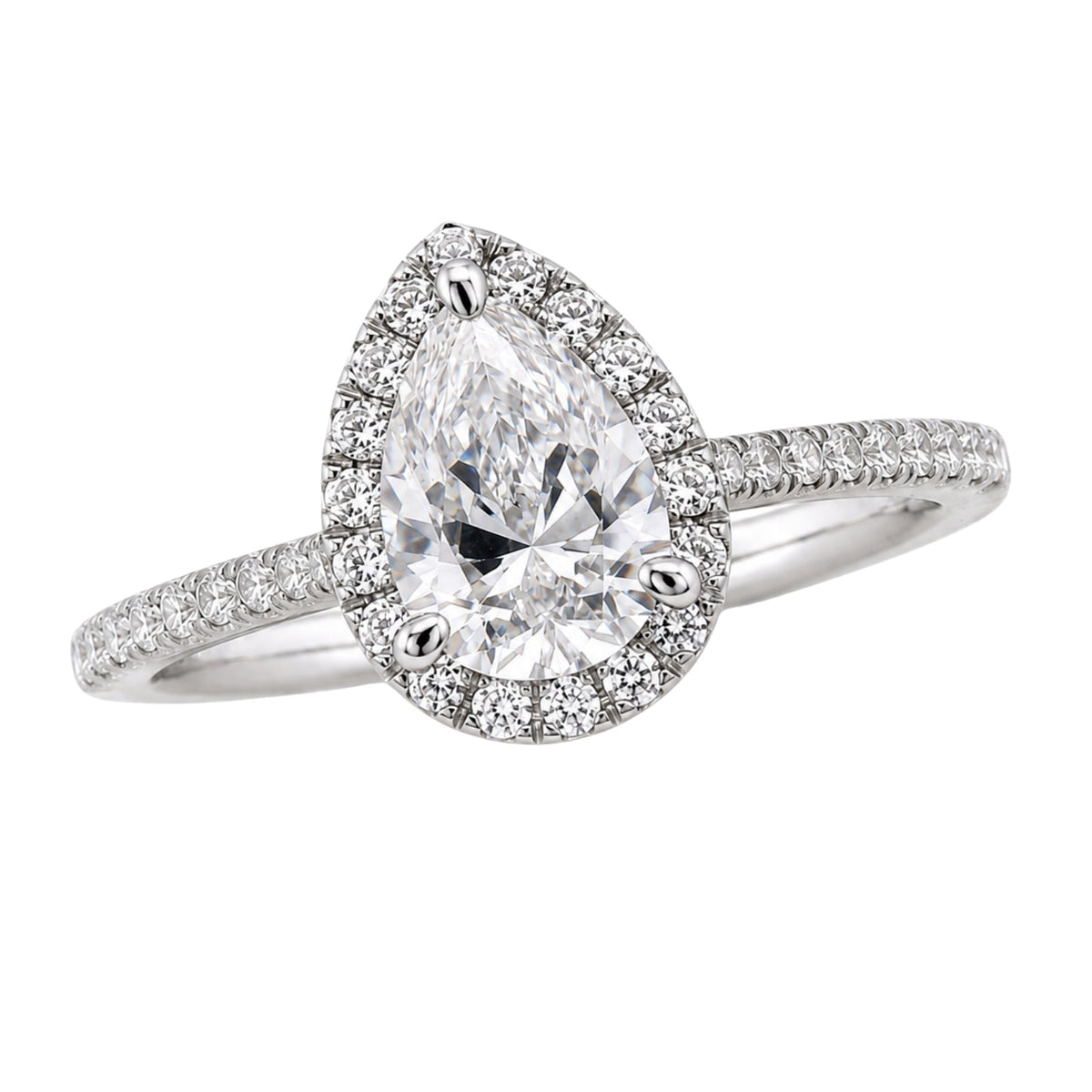 Lab-Grown Diamond Pear Halo Engagement Ring in 14K White Gold or 14K Yellow Gold