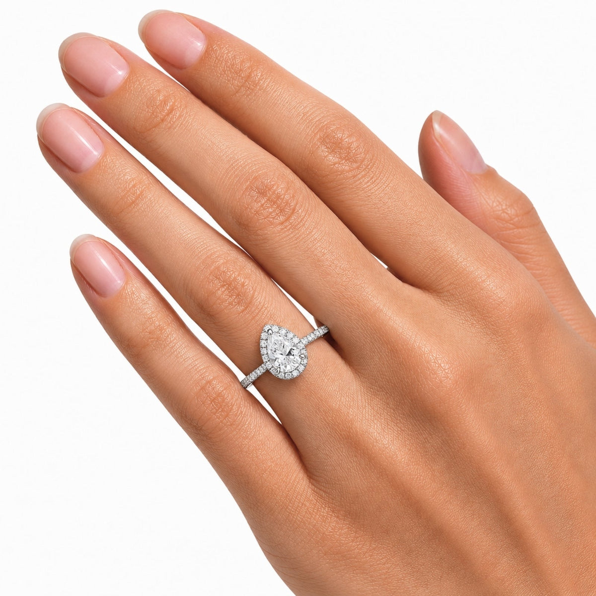 Lab-Grown Diamond Pear Halo Engagement Ring in 14K White Gold or 14K Yellow Gold
