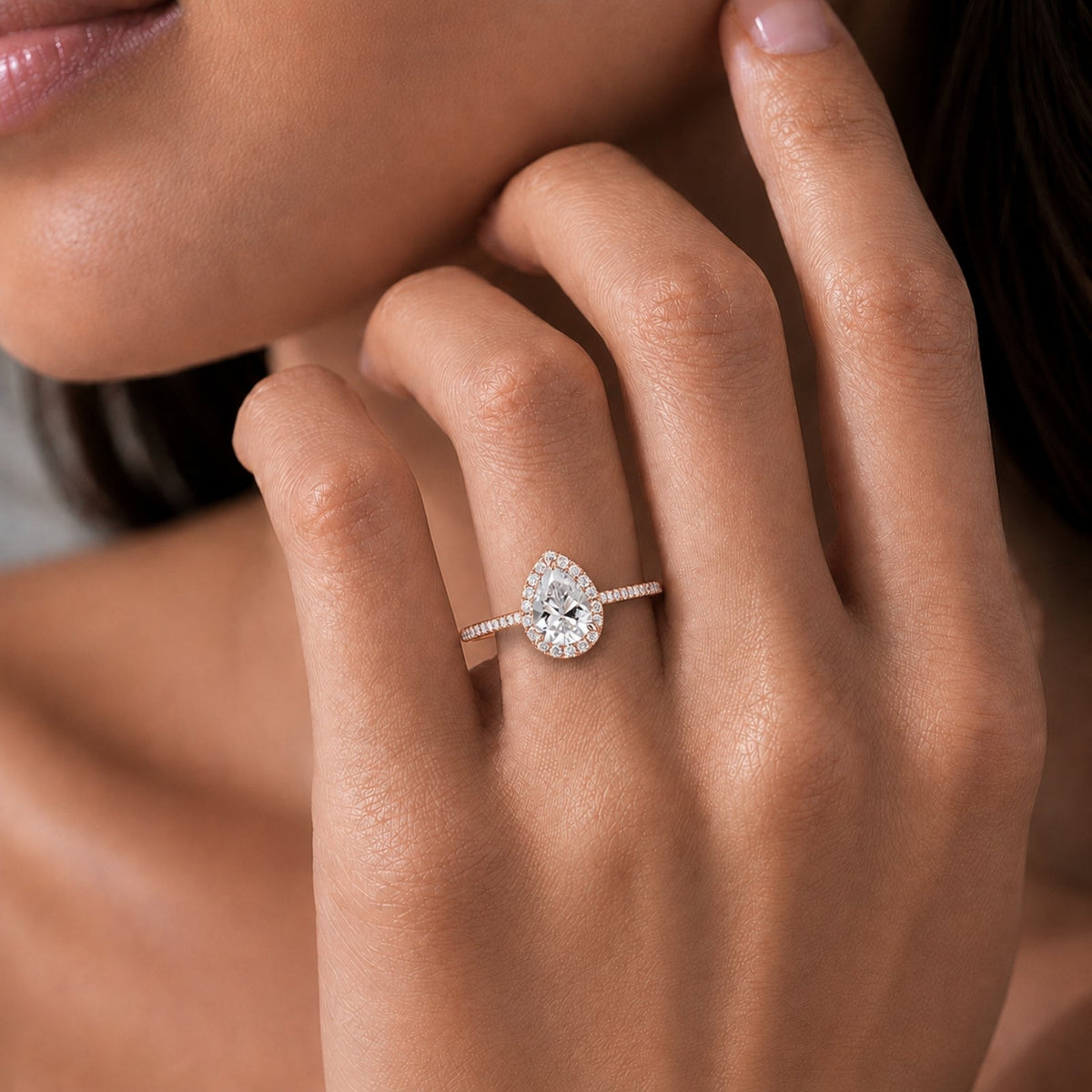 Lab-Grown Diamond Pear Halo Engagement Ring in 14K White Gold or 14K Yellow Gold