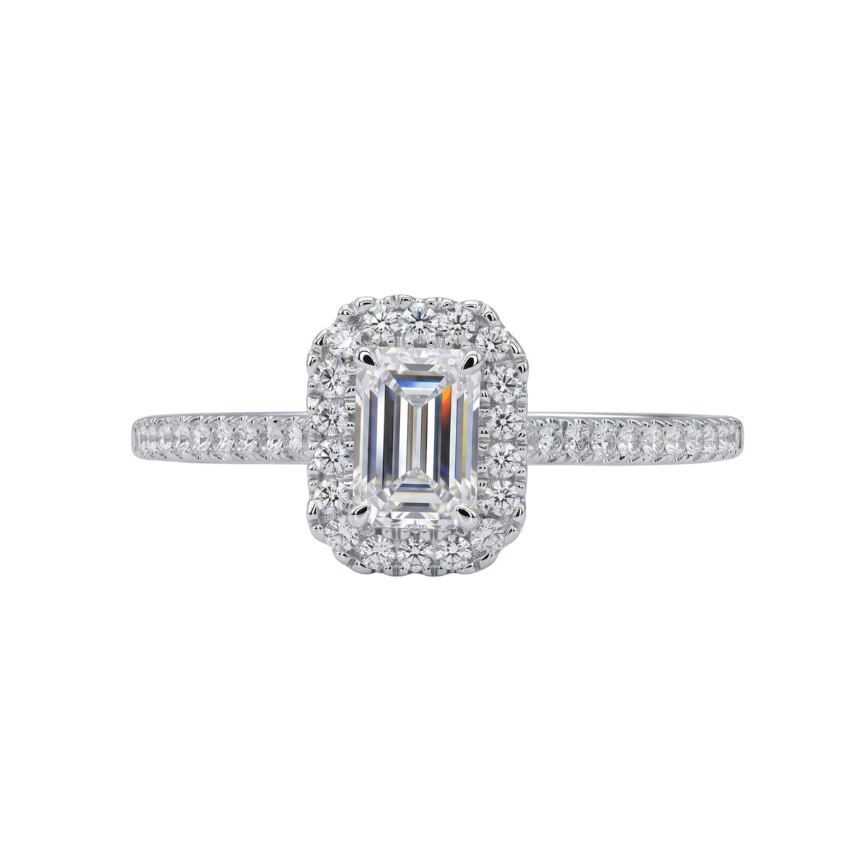 Lab-Grown Diamond Emerald-Cut Halo Engagement Ring in 14K White Gold or 14K Yellow Gold