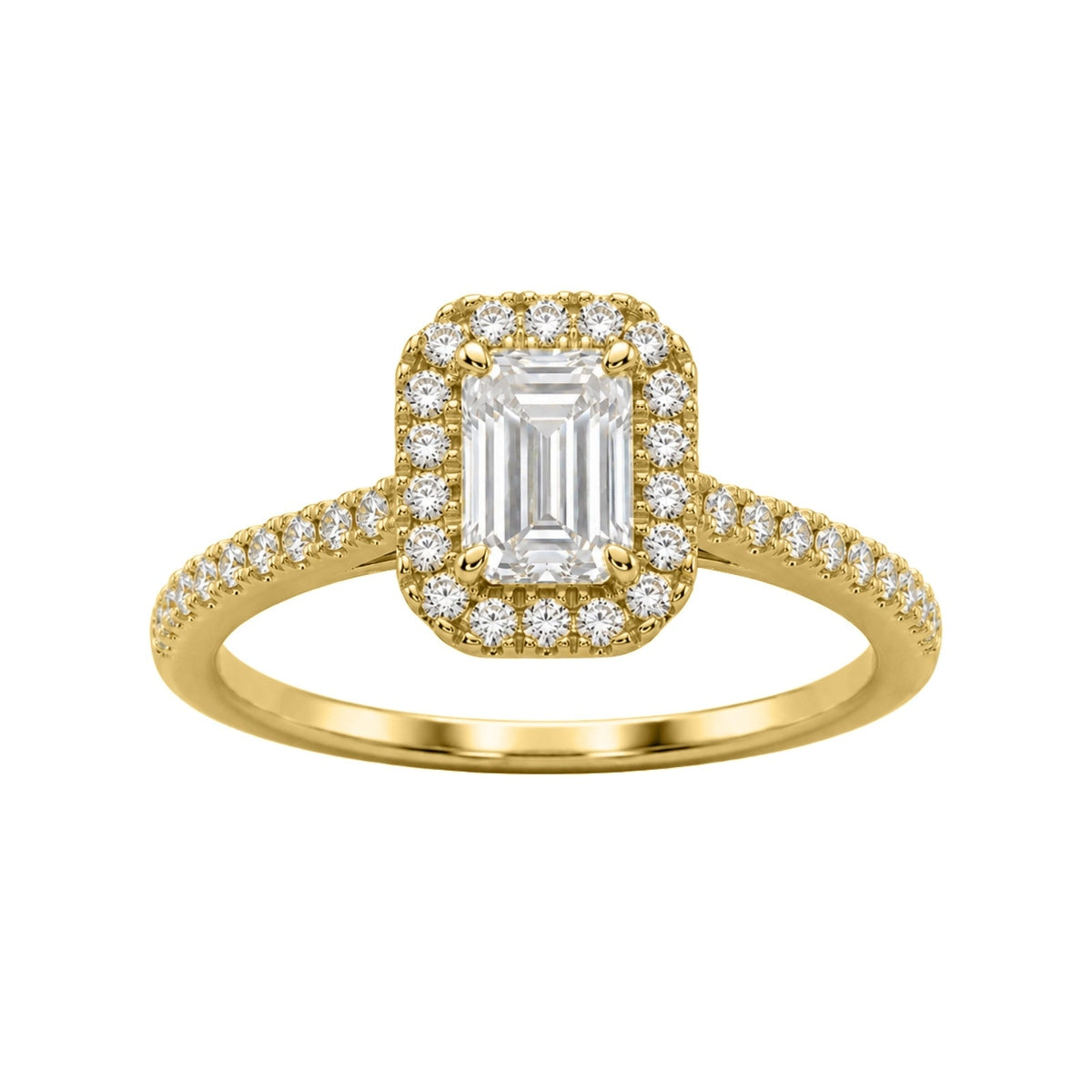 Lab-Grown Diamond Emerald-Cut Halo Engagement Ring in 14K White Gold or 14K Yellow Gold