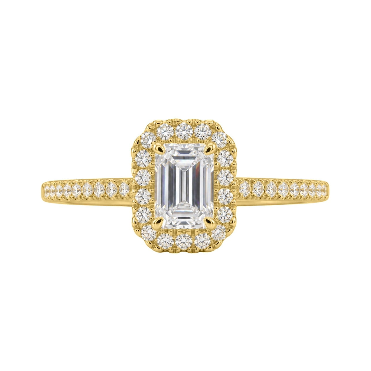 Lab-Grown Diamond Emerald-Cut Halo Engagement Ring in 14K White Gold or 14K Yellow Gold
