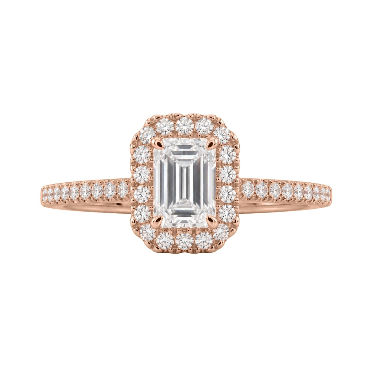 Lab-Grown Diamond Emerald-Cut Halo Engagement Ring in 14K White Gold or 14K Yellow Gold