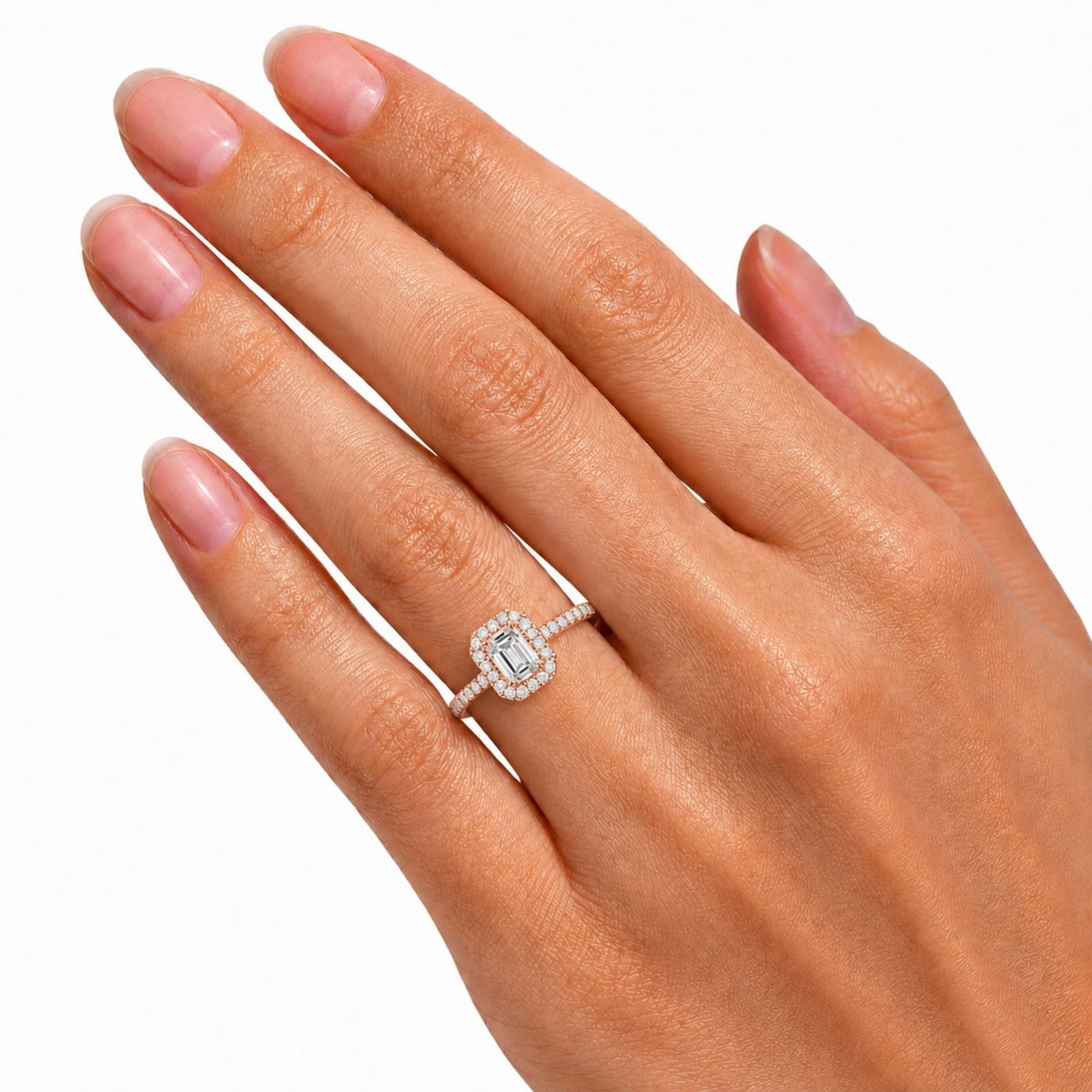 Lab-Grown Diamond Emerald-Cut Halo Engagement Ring in 14K White Gold or 14K Yellow Gold