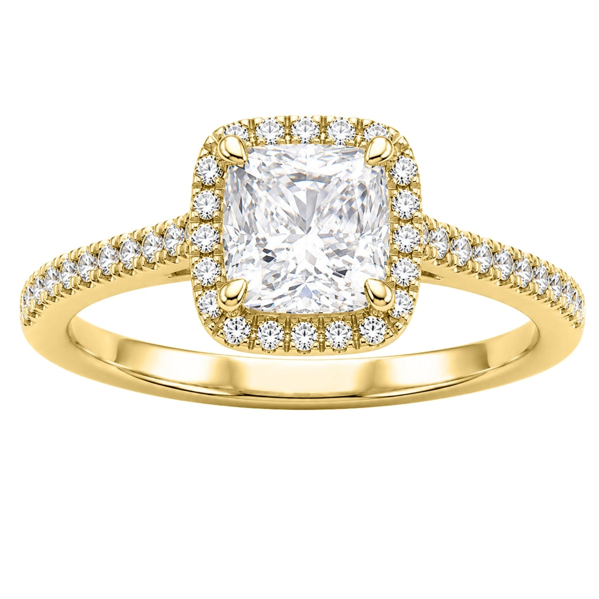 Lab-Grown Diamond Cushion Halo Engagement Ring in 14K White Gold or 14K Yellow Gold