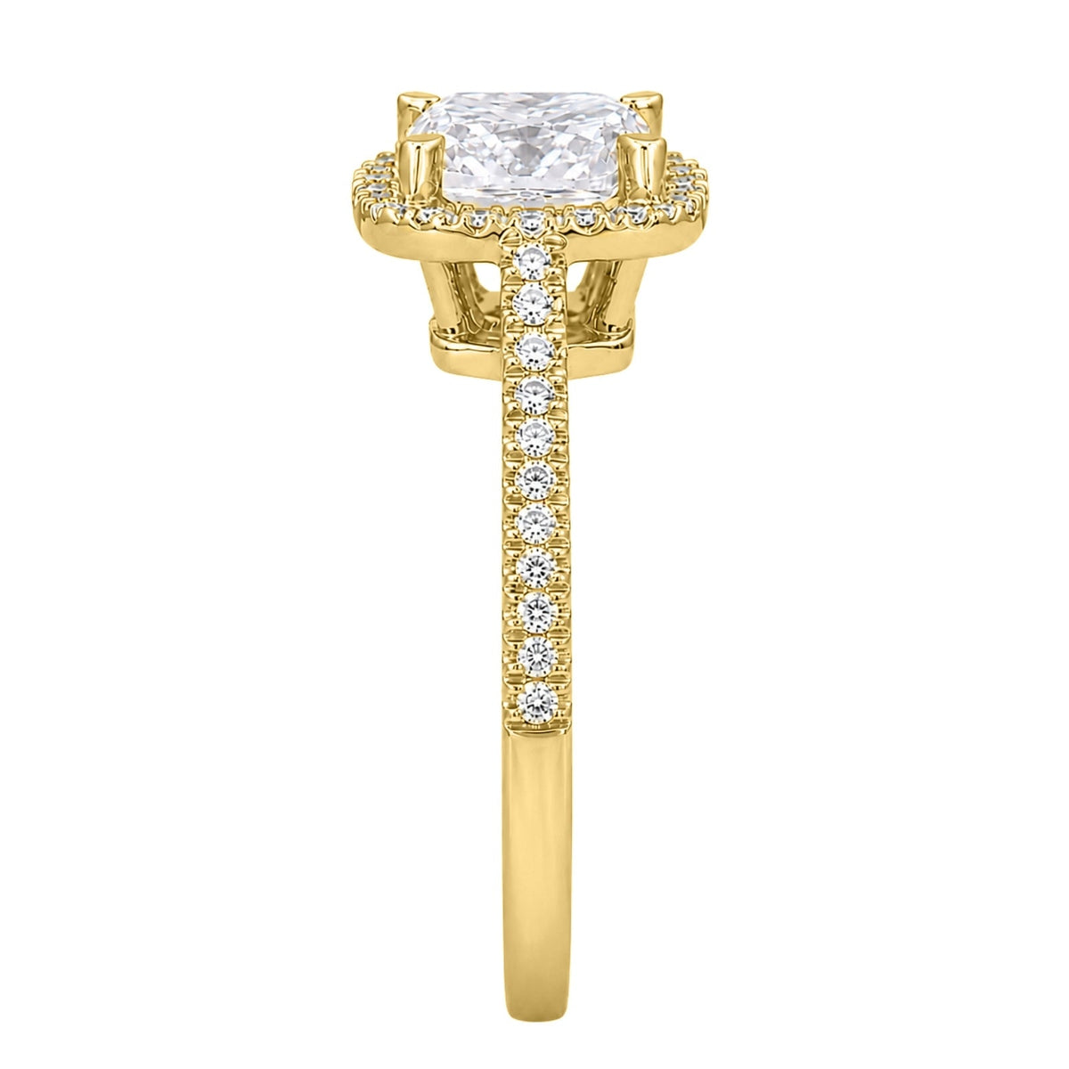 Lab-Grown Diamond Cushion Halo Engagement Ring in 14K White Gold or 14K Yellow Gold