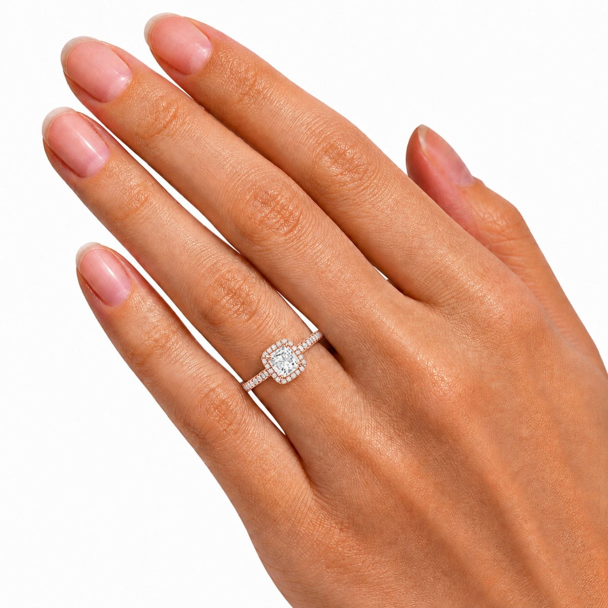 Lab-Grown Diamond Cushion Halo Engagement Ring in 14K White Gold or 14K Yellow Gold