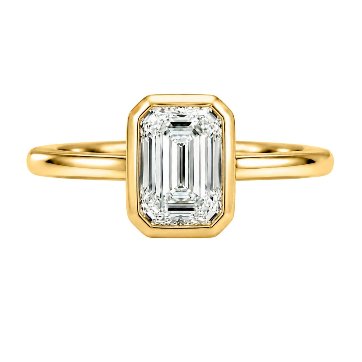 1 to 6 ct. T.W. Lab-Grown Diamond Emerald-Cut Solitaire Bezel Engagement Ring in 14K White Gold or 14K Yellow Gold