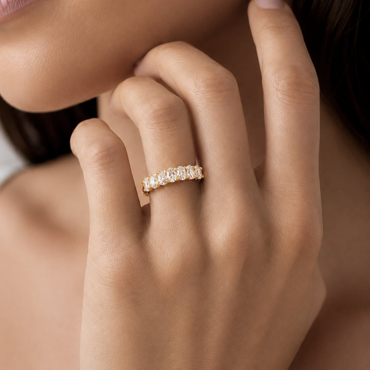 Lab-Grown Diamond Oval Seven-Stone Wedding Ring in 14K White Gold or 14K Yellow Gold