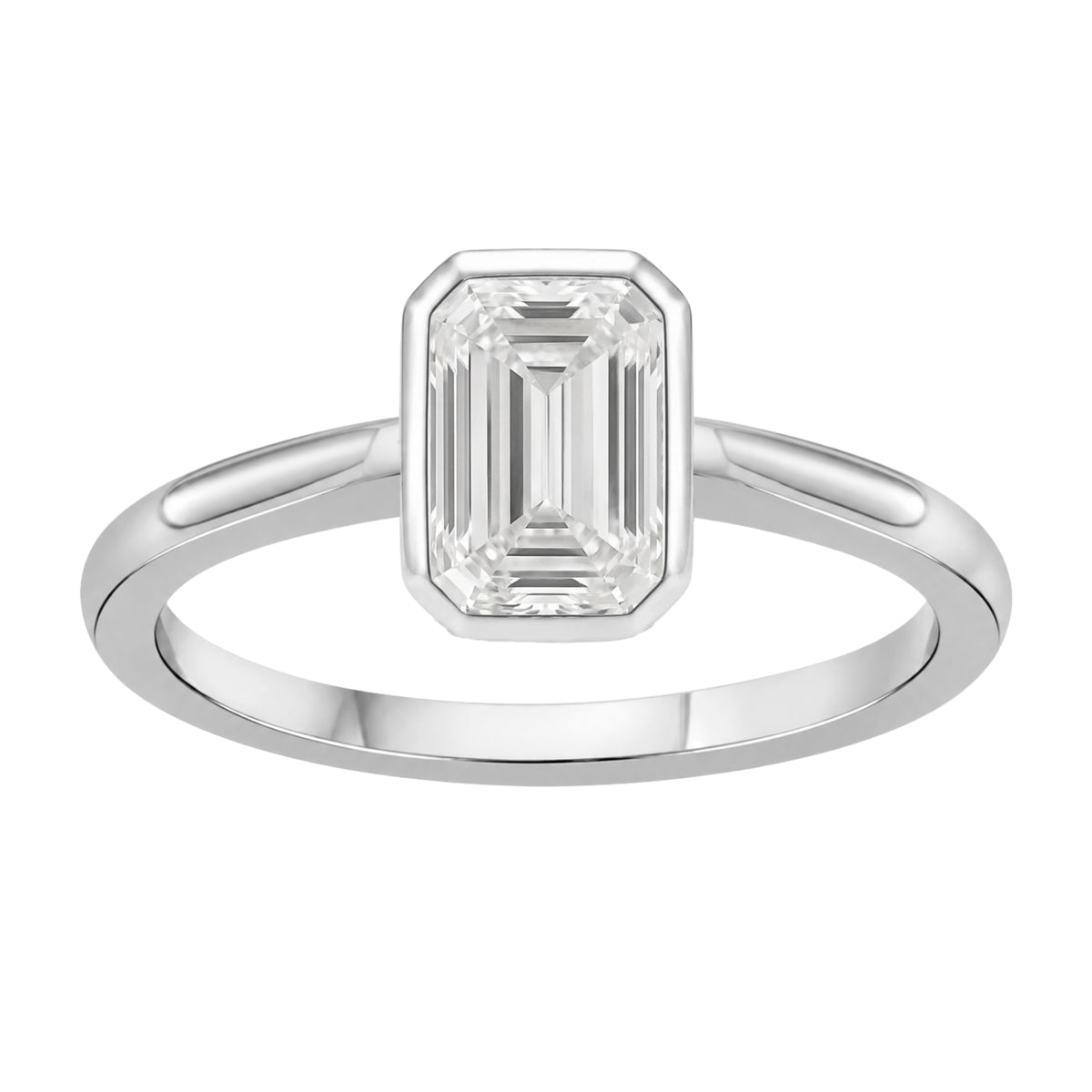 1 to 6 ct. T.W. Lab-Grown Diamond Emerald-Cut Solitaire Bezel Engagement Ring in 14K White Gold or 14K Yellow Gold