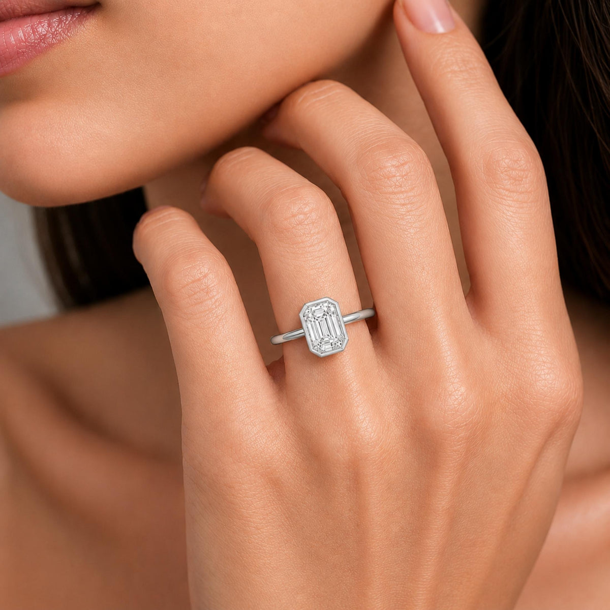 1 to 6 ct. T.W. Lab-Grown Diamond Emerald-Cut Solitaire Bezel Engagement Ring in 14K White Gold or 14K Yellow Gold