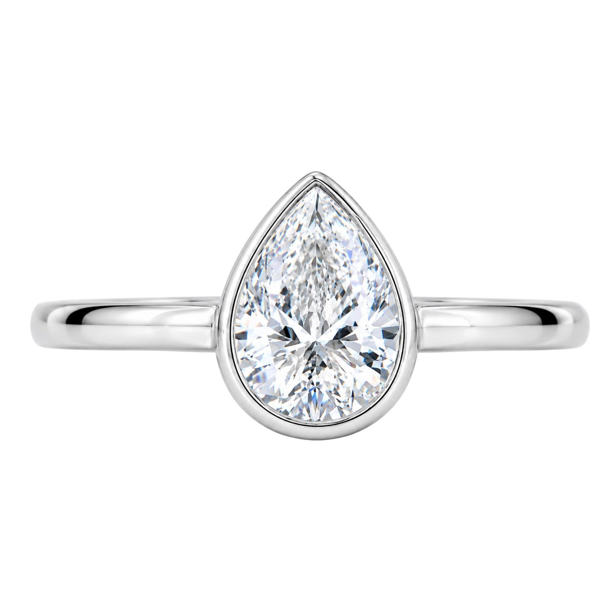 1 to 6 ct. T.W. Lab-Grown Diamond Pear Cut Solitaire Bezel Engagement Ring in 14K White Gold or 14K Yellow Gold