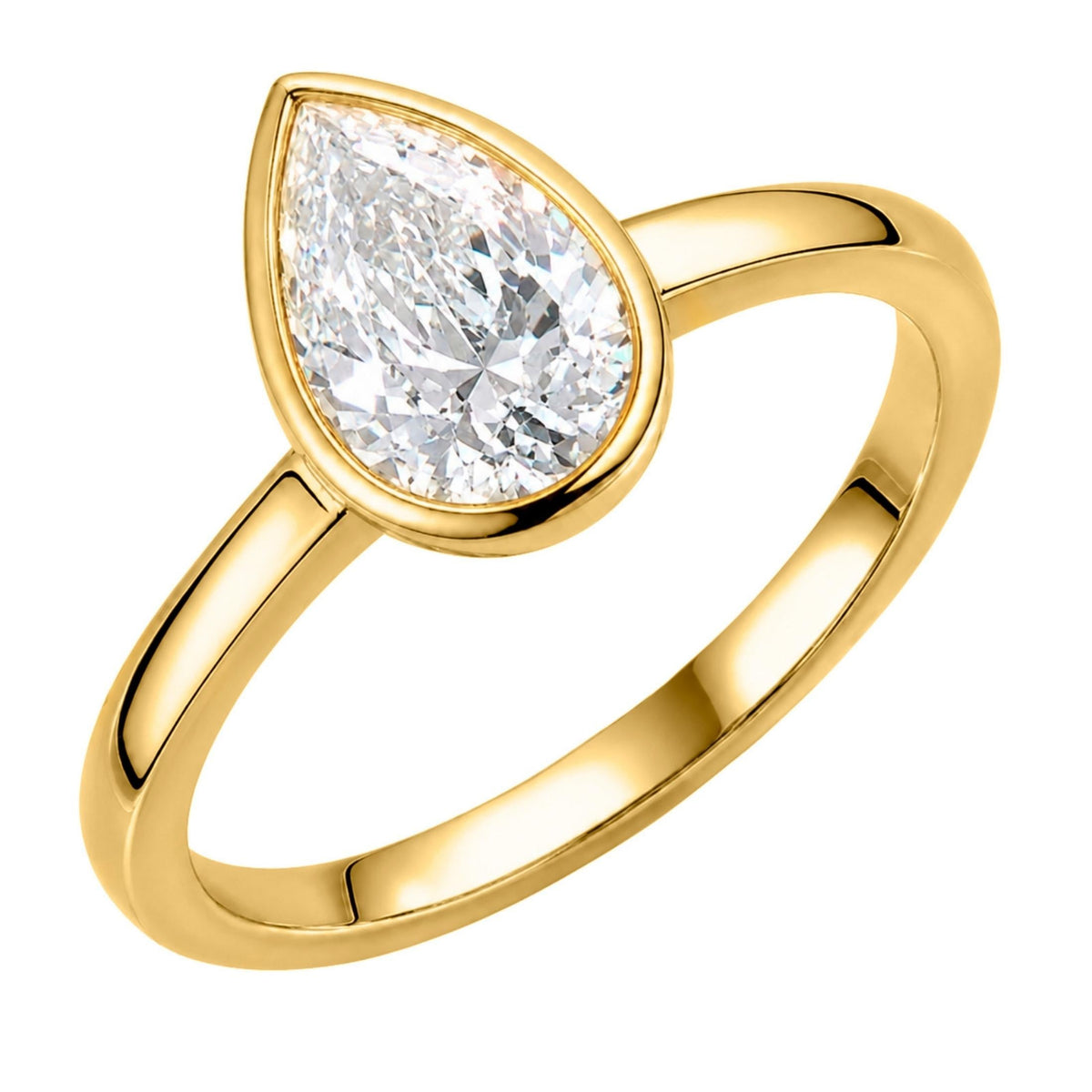 1 to 6 ct. T.W. Lab-Grown Diamond Pear Cut Solitaire Bezel Engagement Ring in 14K White Gold or 14K Yellow Gold