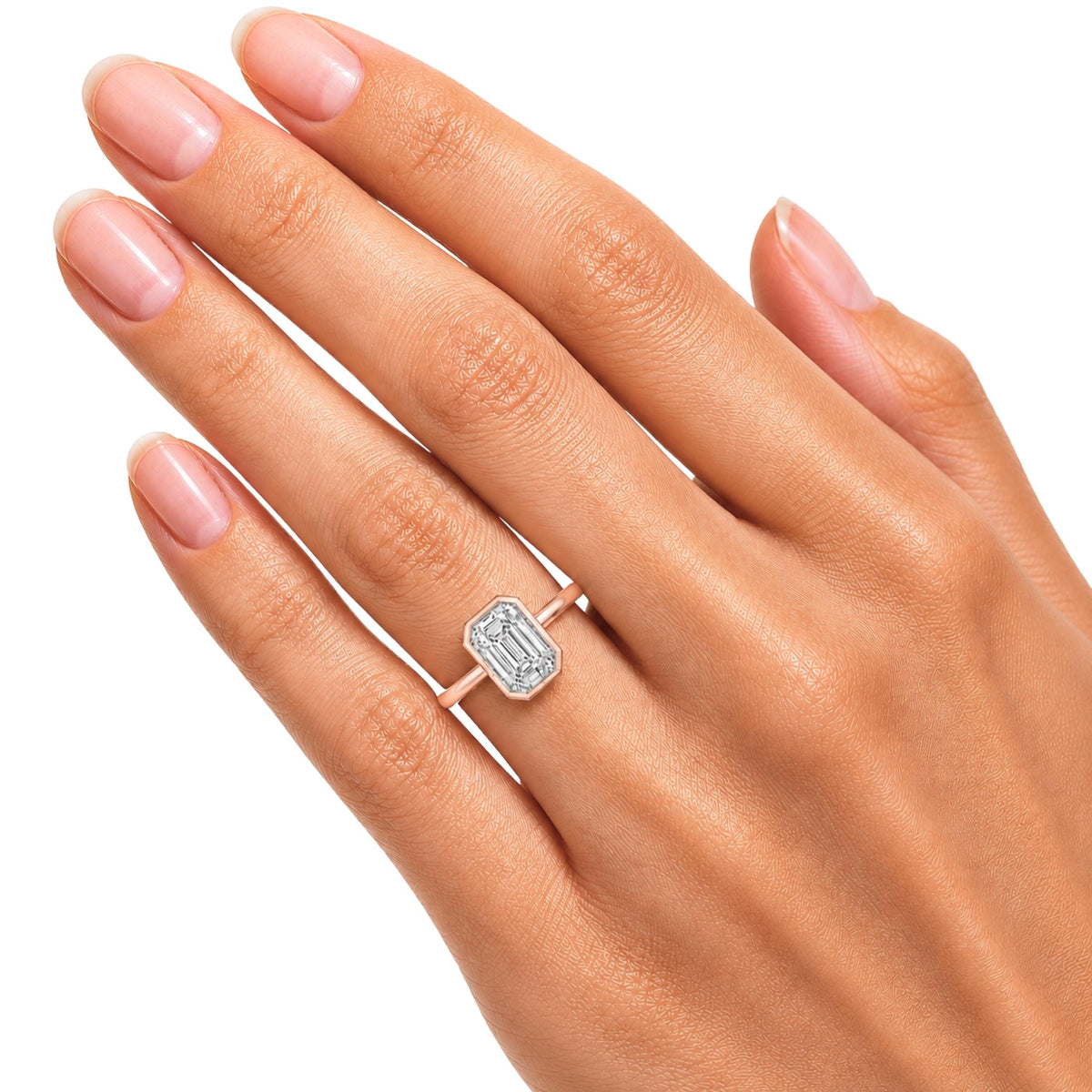 1 to 6 ct. T.W. Lab-Grown Diamond Emerald-Cut Solitaire Bezel Engagement Ring in 14K White Gold or 14K Yellow Gold