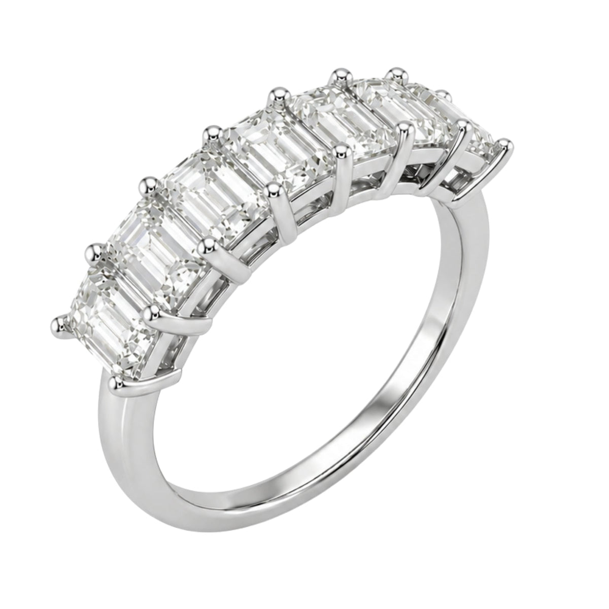 Lab-Grown Diamond Emerald-Cut Seven-Stone Wedding Ring in 14K White Gold or 14K Yellow Gold