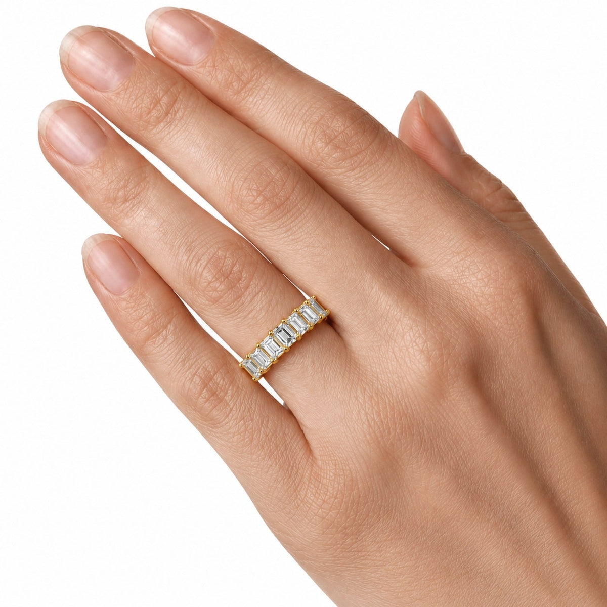 Lab-Grown Diamond Emerald-Cut Seven-Stone Wedding Ring in 14K White Gold or 14K Yellow Gold