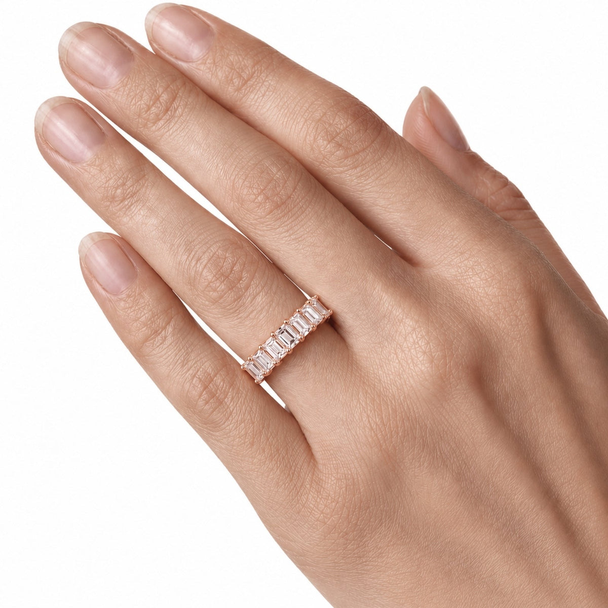 Lab-Grown Diamond Emerald-Cut Seven-Stone Wedding Ring in 14K White Gold or 14K Yellow Gold
