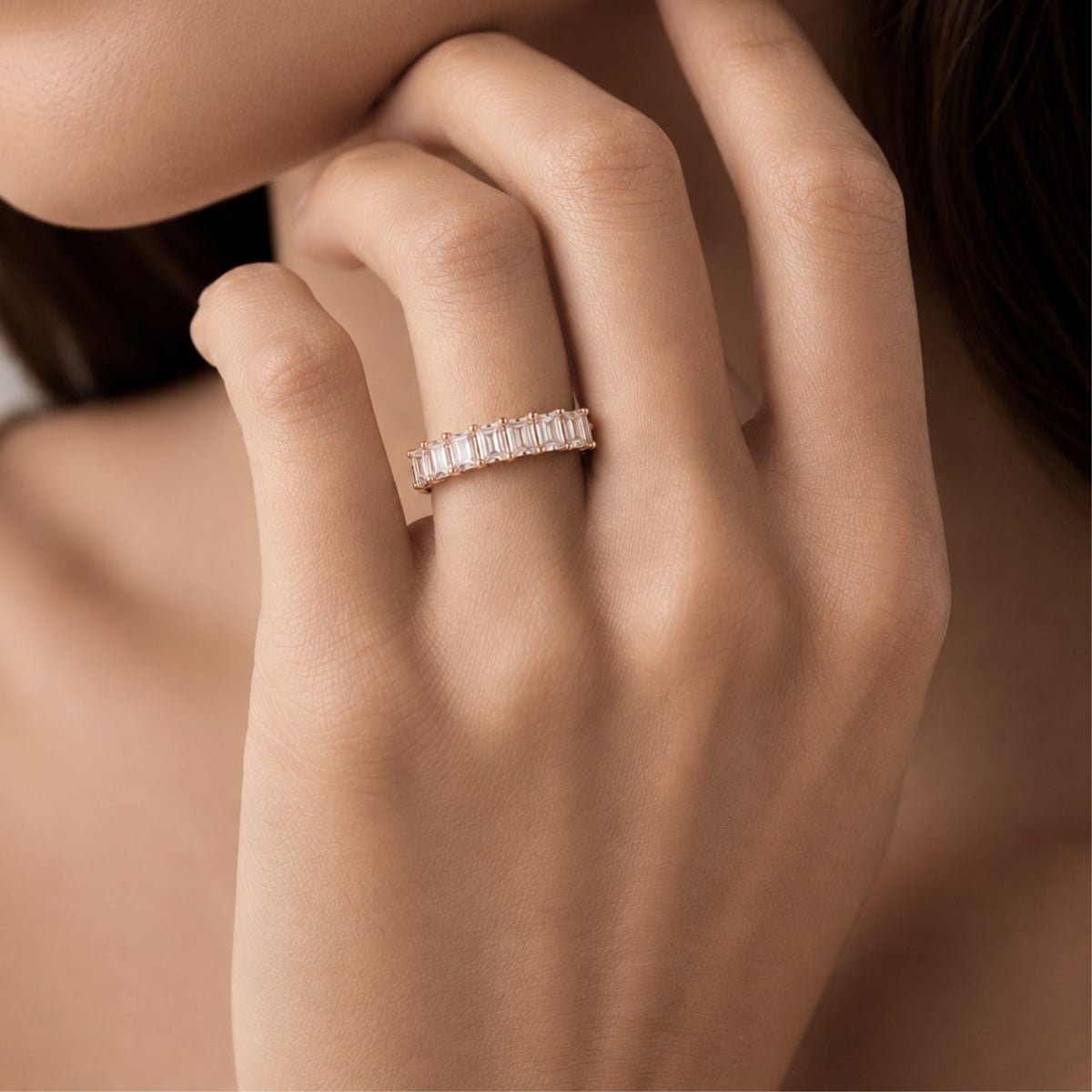 Lab-Grown Diamond Emerald-Cut Seven-Stone Wedding Ring in 14K White Gold or 14K Yellow Gold
