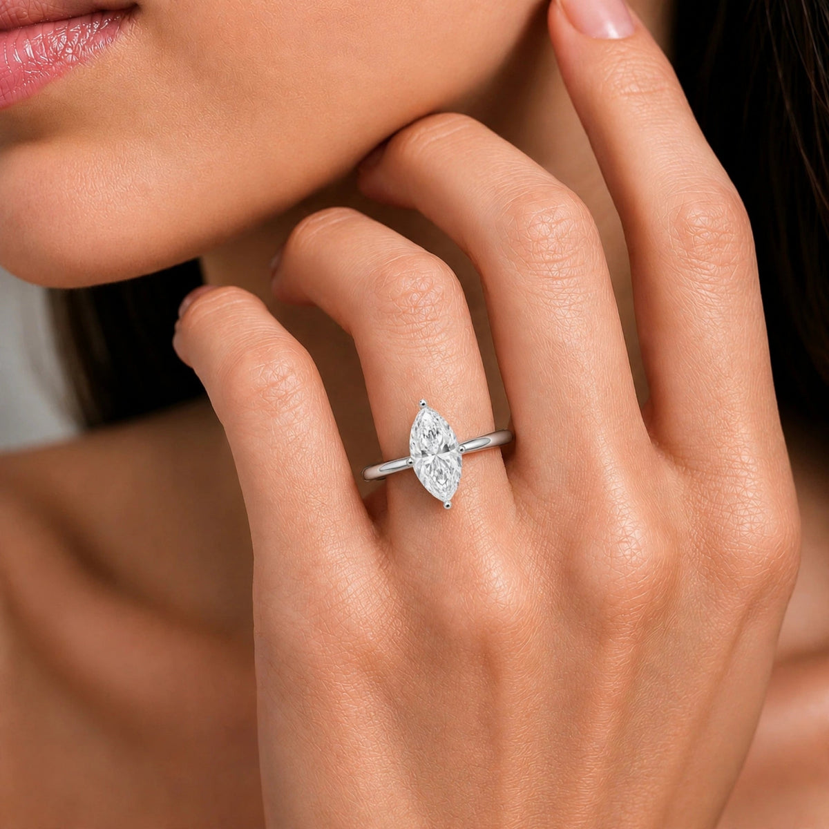 Lab-Grown Diamond Marquise Cut Solitaire Engagement Ring in 14K White Gold or 14K Yellow Gold