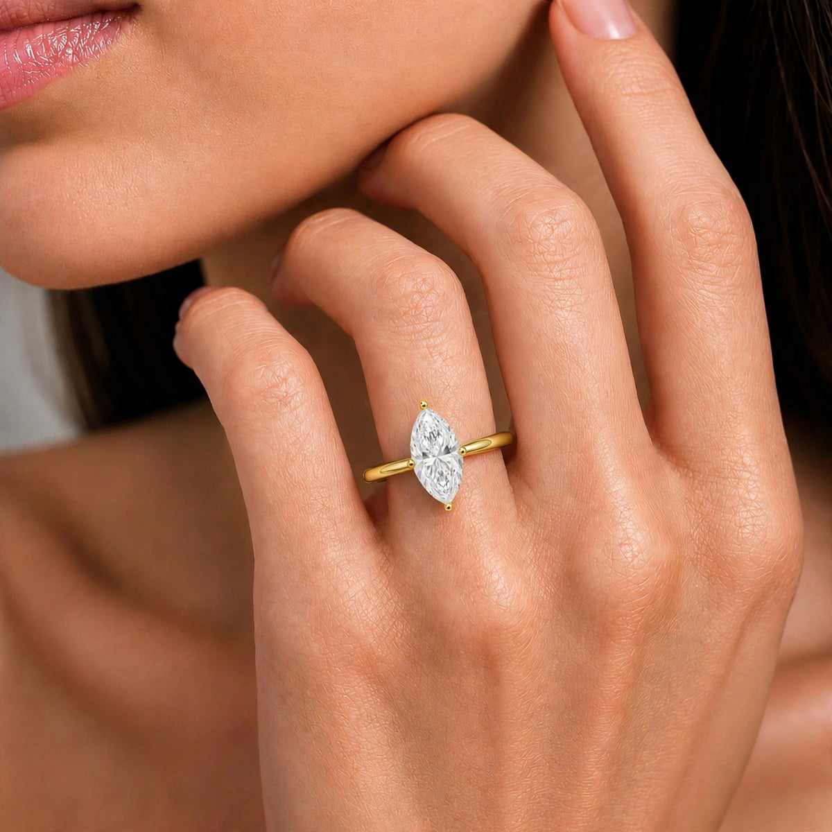 Lab-Grown Diamond Marquise Cut Solitaire Engagement Ring in 14K White Gold or 14K Yellow Gold