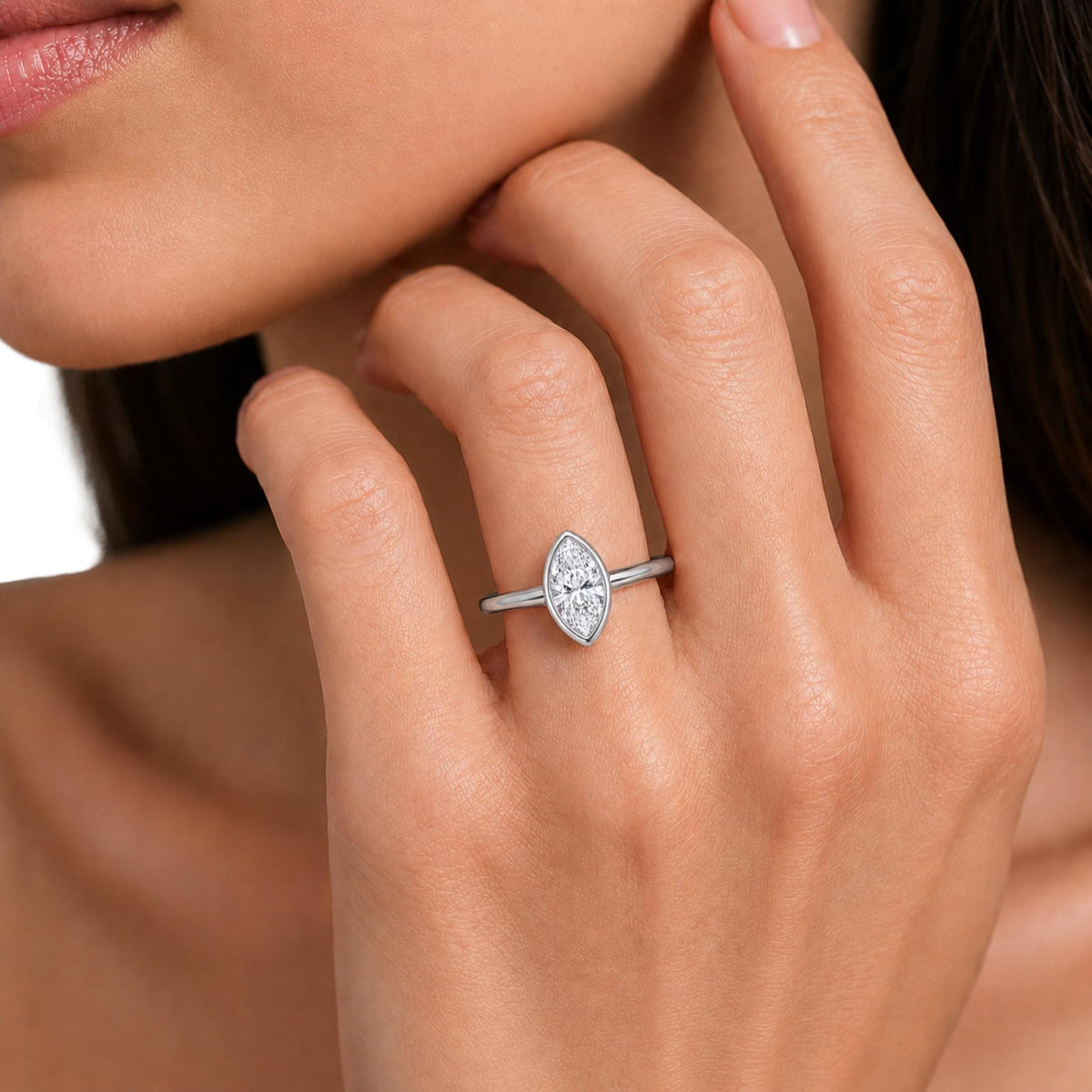 Lab-Grown Diamond Marquise Cut Solitaire Bezel Engagement Ring in 14K White Gold or 14K Yellow Gold