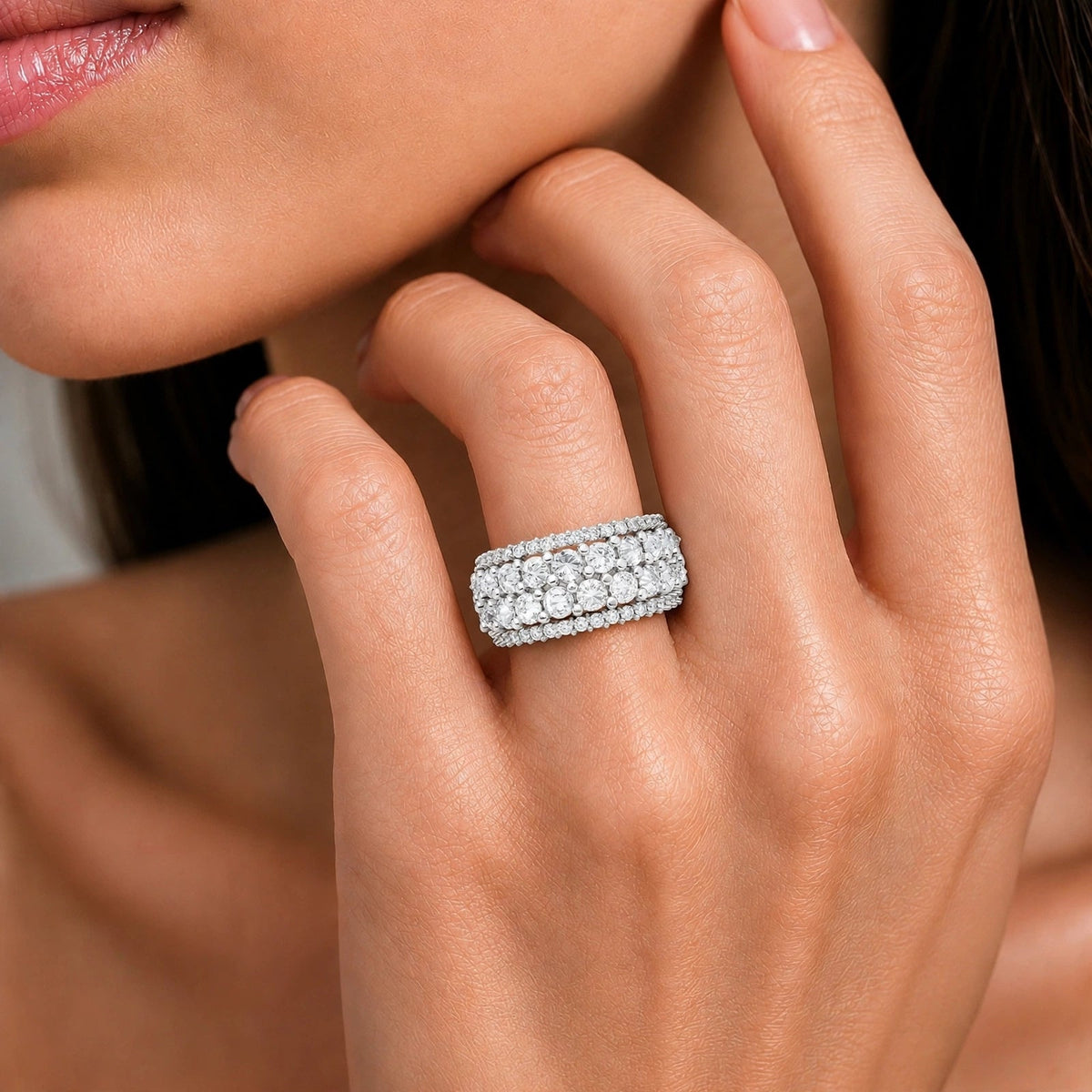 3 ct. T.W. Lab-Grown Diamond Round Band Wedding Ring in Sterling Silver