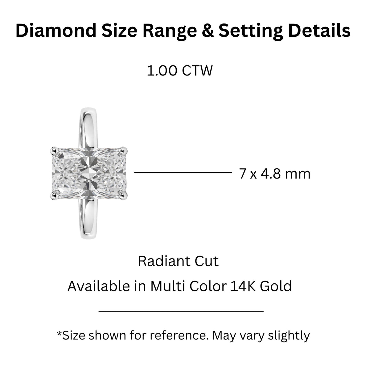 Lab-Grown Diamond Radiant Cut Solitaire Engagement Ring in 14K White Gold or 14K Yellow Gold