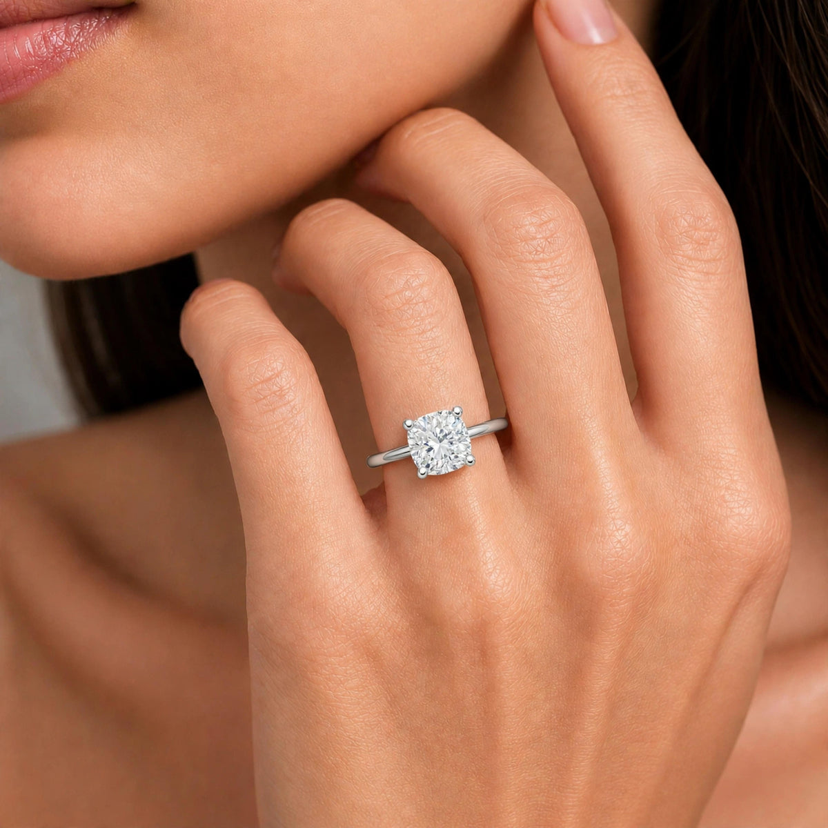 Lab-Grown Diamond Cushion Cut Solitaire Engagement Ring in 14K White Gold or 14K Yellow Gold
