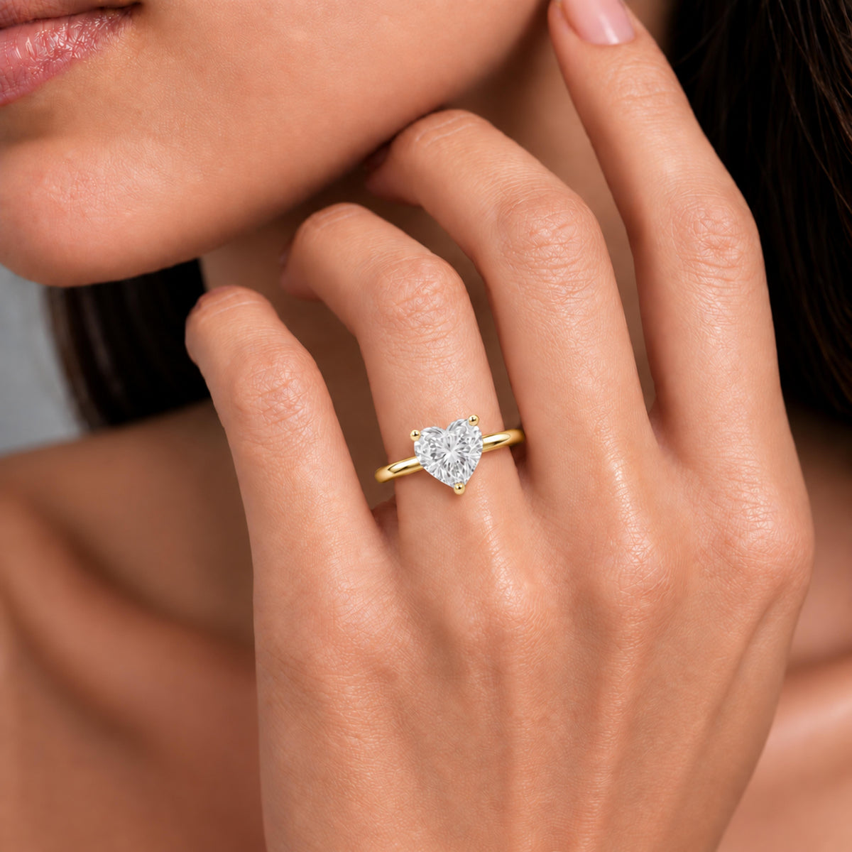 Lab-Grown Diamond Heart Cut Solitaire Engagement Ring in 14K White Gold or 14K Yellow Gold