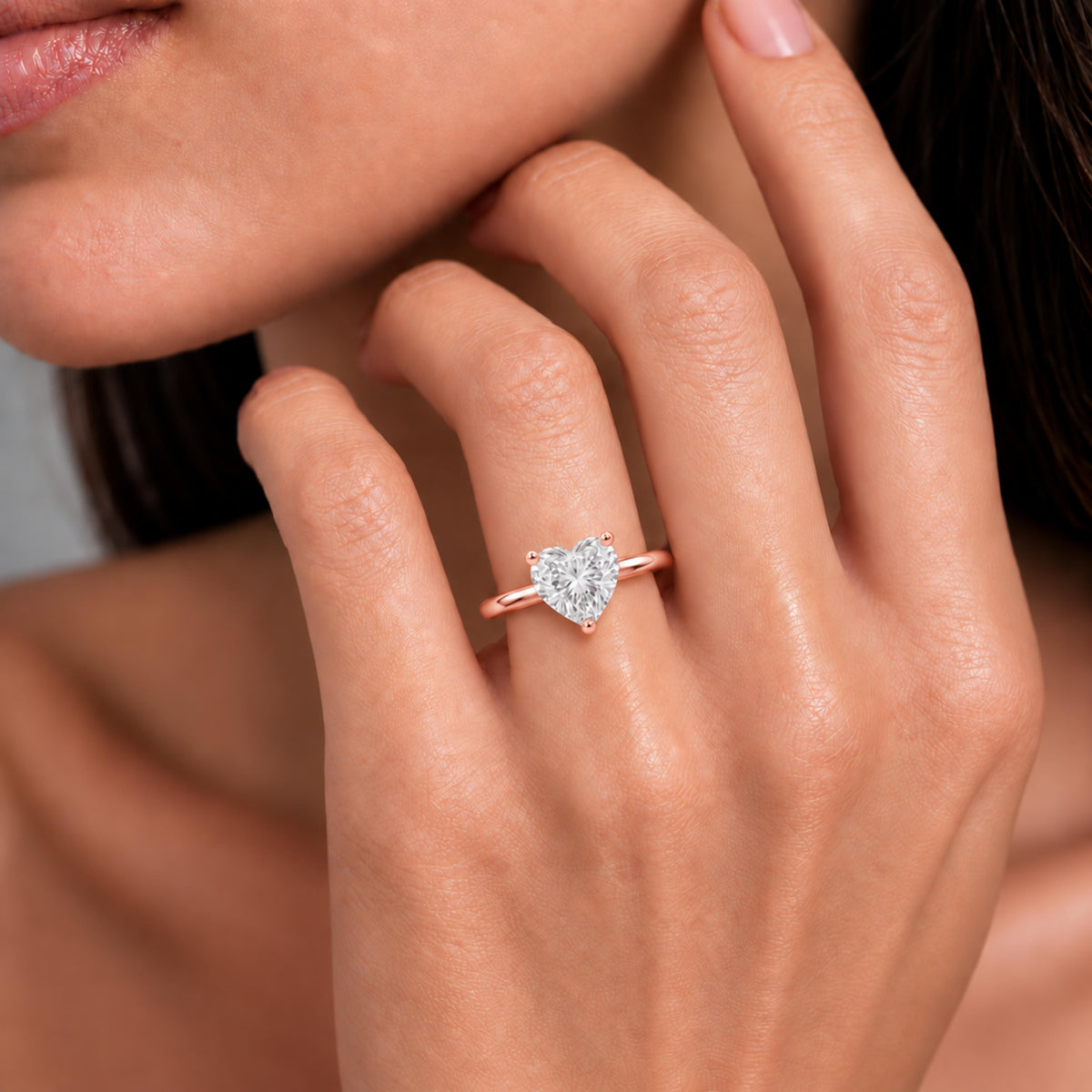 Lab-Grown Diamond Heart Cut Solitaire Engagement Ring in 14K White Gold or 14K Yellow Gold